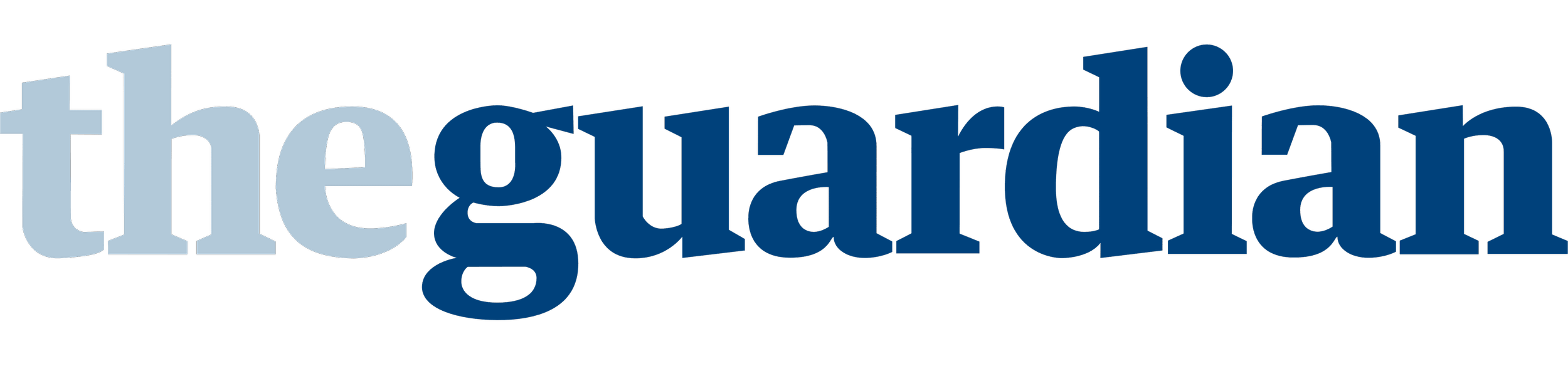 The word 'theguardian' in large blue letters with a black background.