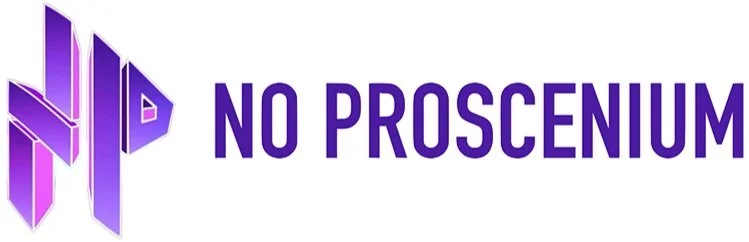 Logo with stylized purple and pink letters 'NP' and the text 'NO PROSCENIUM' in purple.
