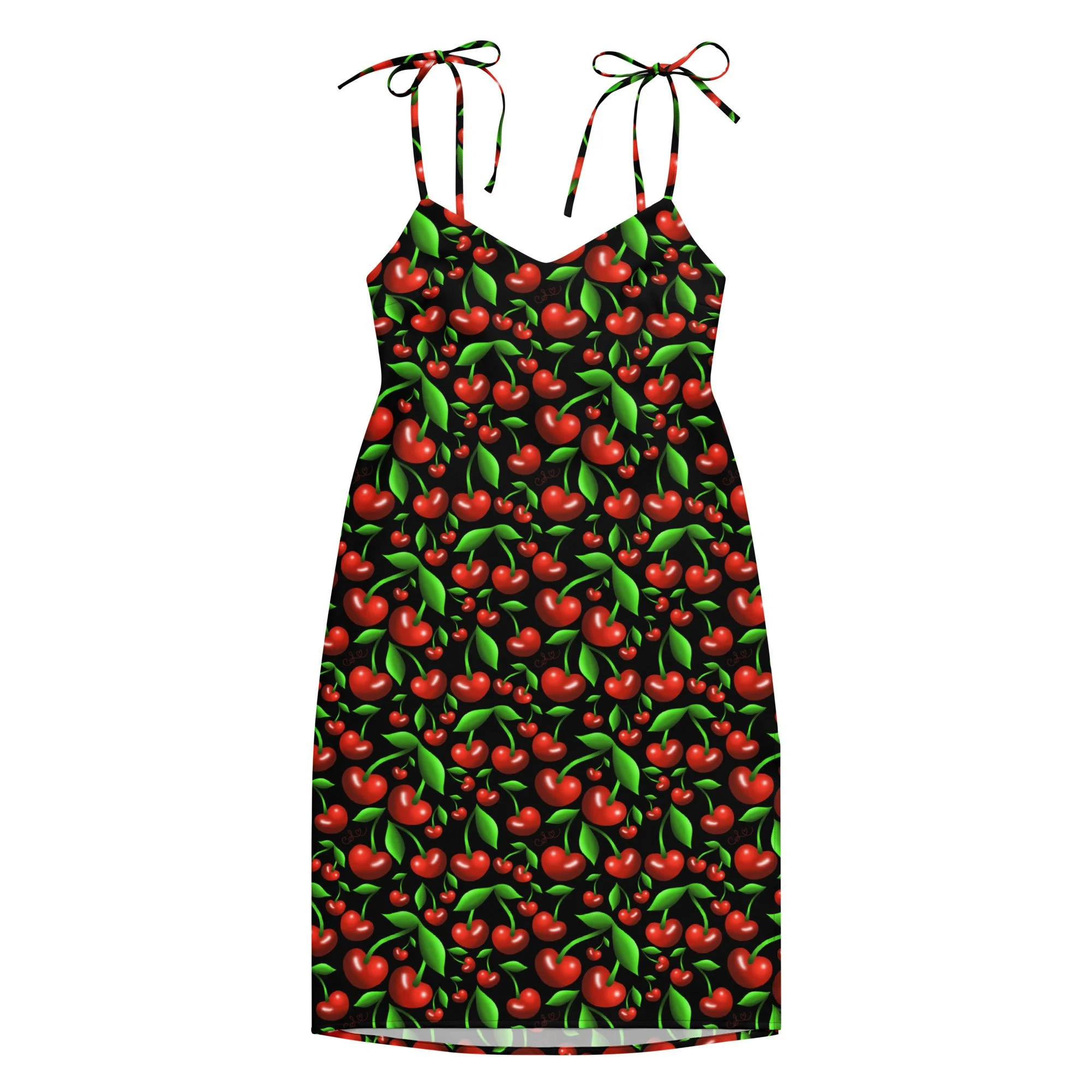 Cherries Tie-strap midi dress