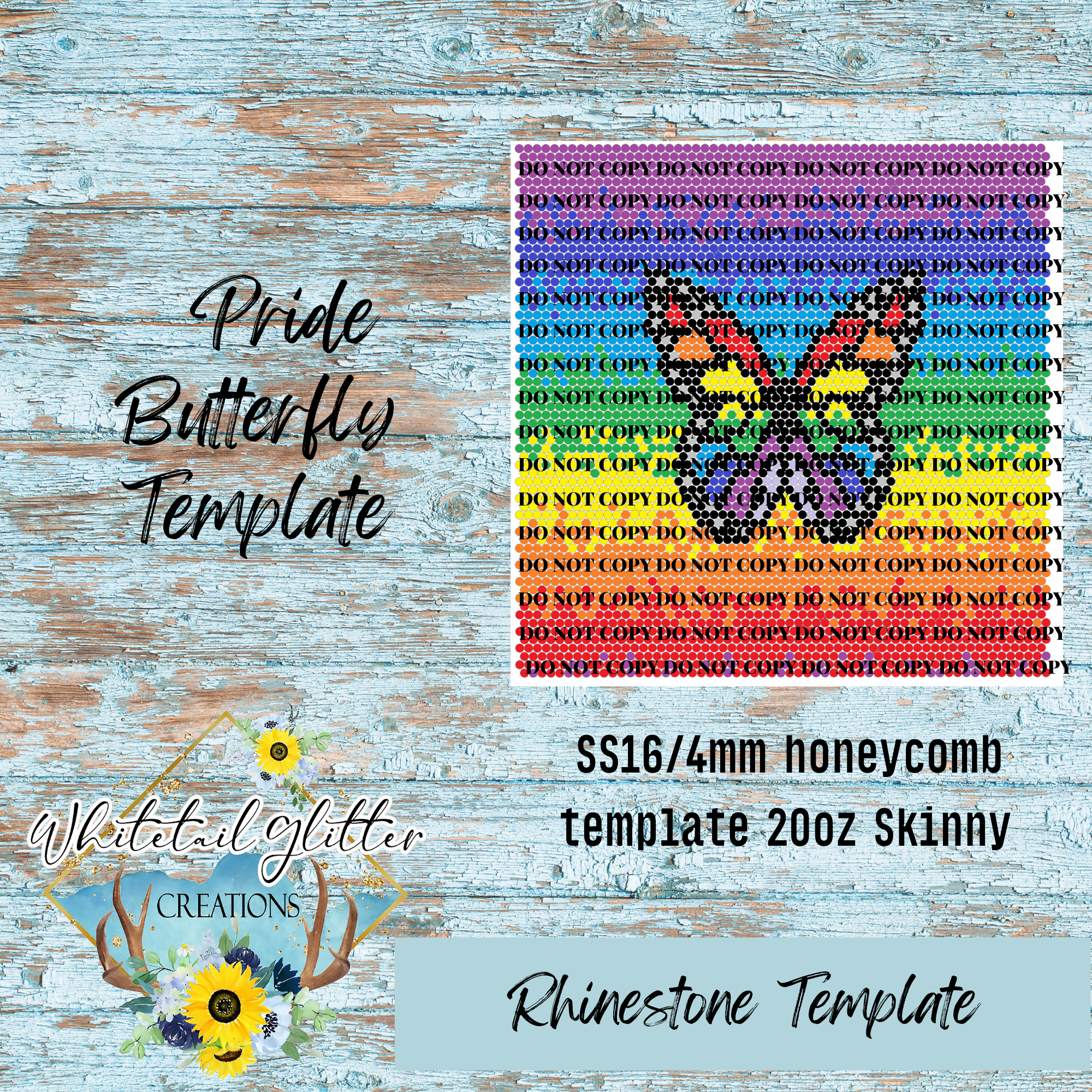 Pride Butterfly Rhinestone Template 60 Stones Per Row SS16 20oz Skinny ...