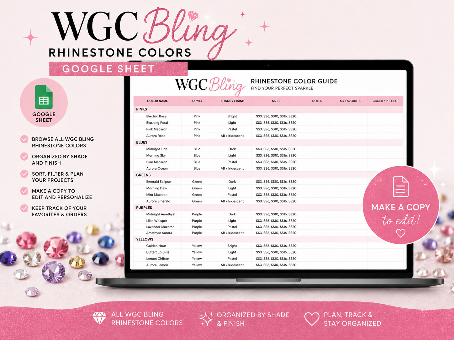 WGC Bling Master Rhinestone Color Guide - Google Sheet