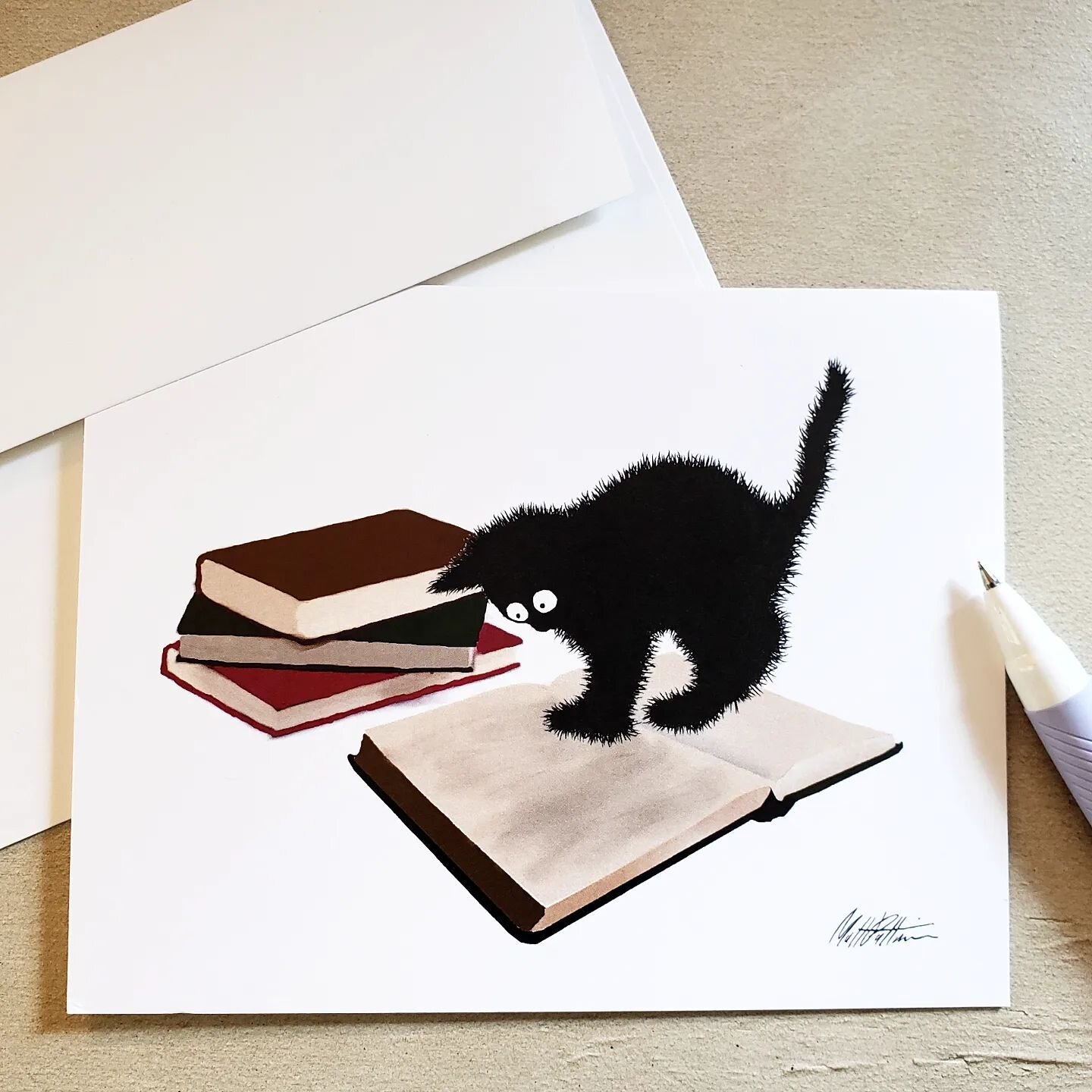 Happy #independentbookstoreday ! Which indie bookstore will you be celebrating at? 
.
.
.
#fallenpeachlane #greetingcard #blackcat #ctartist #catandbooks