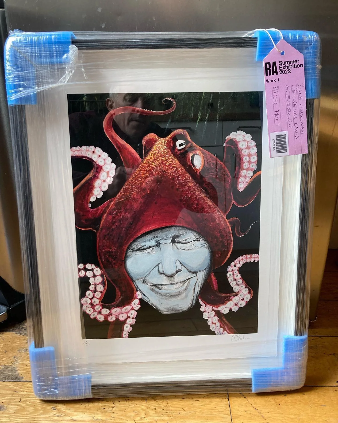 Just dropped this off at the Royal Academy. Shortlisted for the summer exhibition #weloveyoudavidattenborough #royalacademysummerexhibition2022 #davidattenborough #art #royalacademy #print #octopus #climate #natrualworld #nature