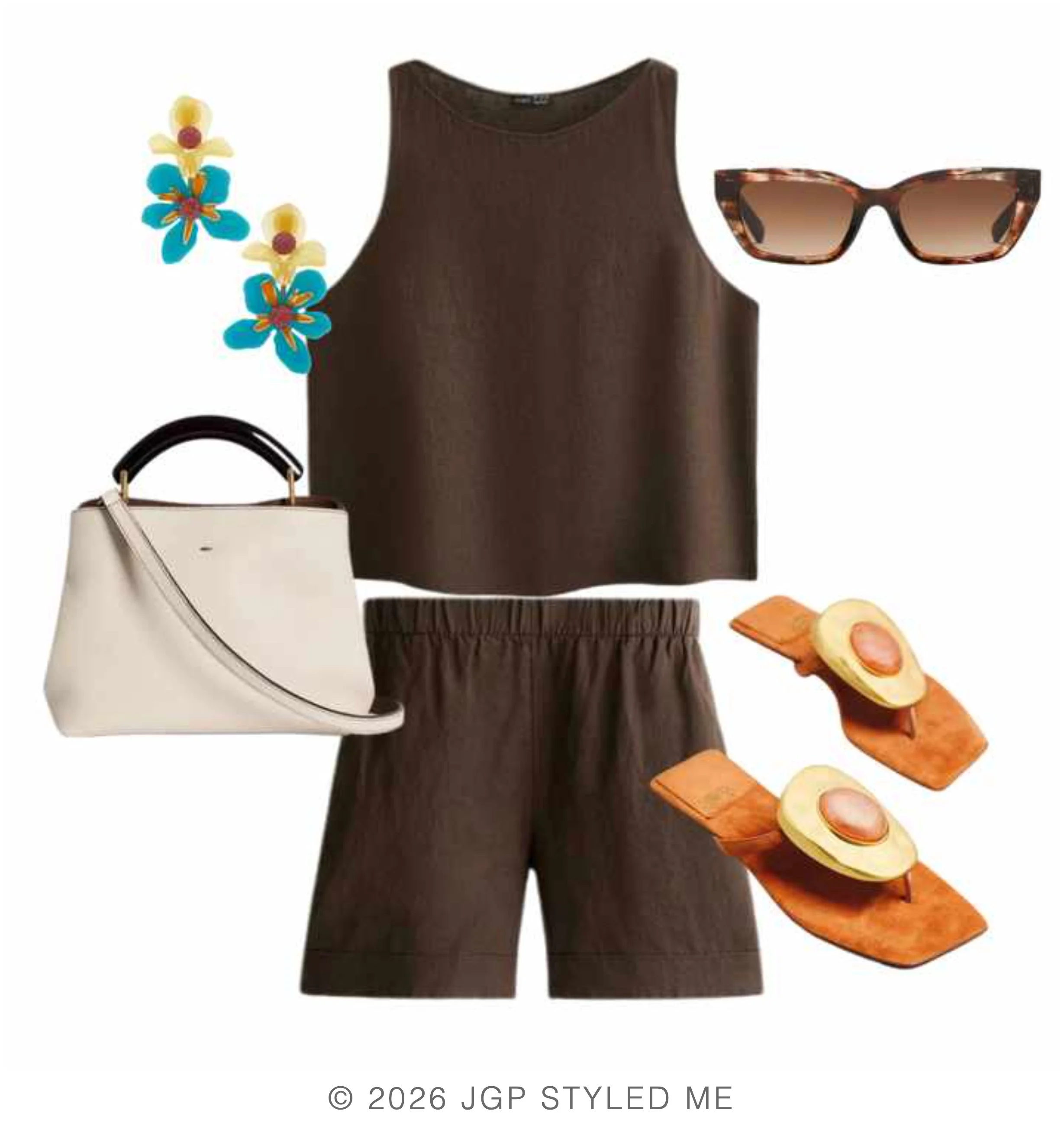 chocolate brown linen shorts set