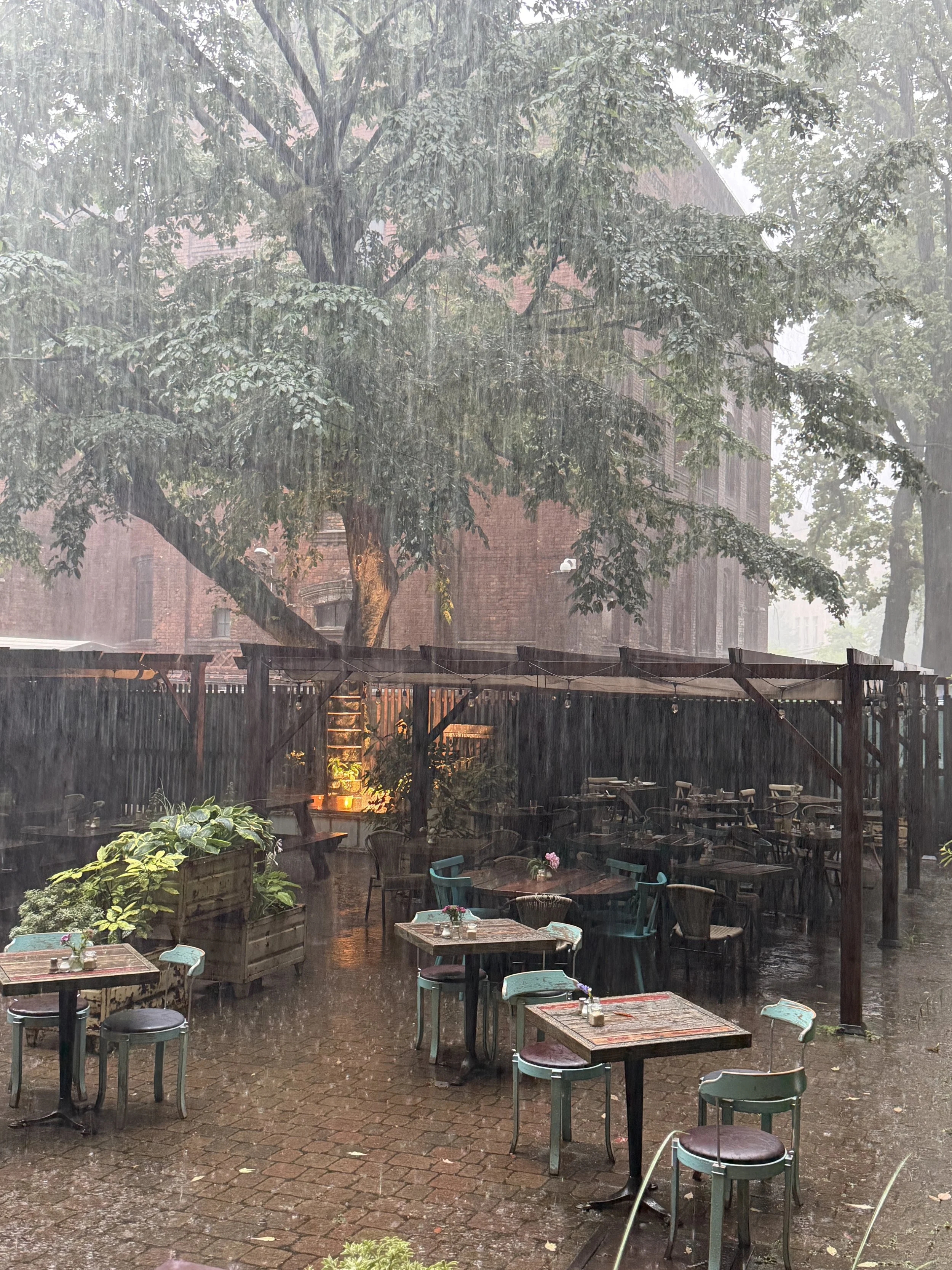 Rain at cafe in Berlin, Germany