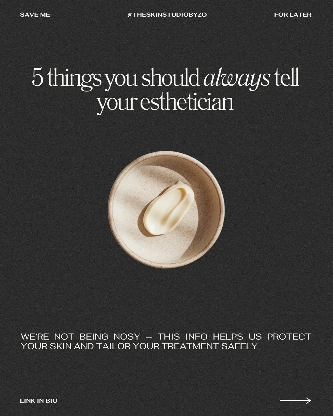 Good skincare starts with good communication. 🖤

Swipe through to see 5 things we always need to know before you get on the bed &mdash; not to judge, just to protect your skin and get you the best results possible.

Got something you&rsquo;re not su