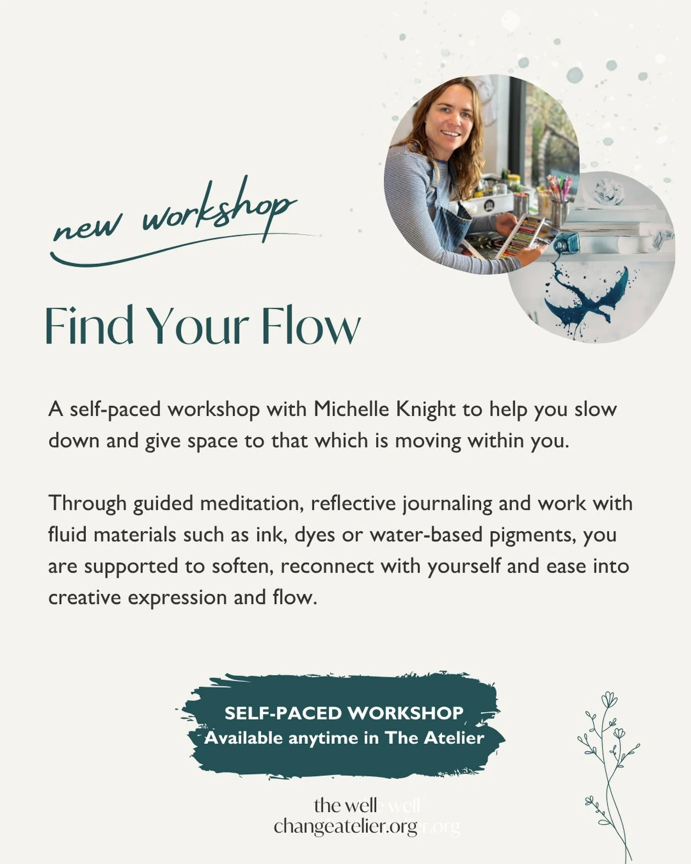 We&rsquo;re excited to announce a new workshop with @artandsoulbymichelle , created as a gentle invitation to slow down and give space to that which is moving within you.

Through guided meditation, reflective journaling and intuitive work with fluid