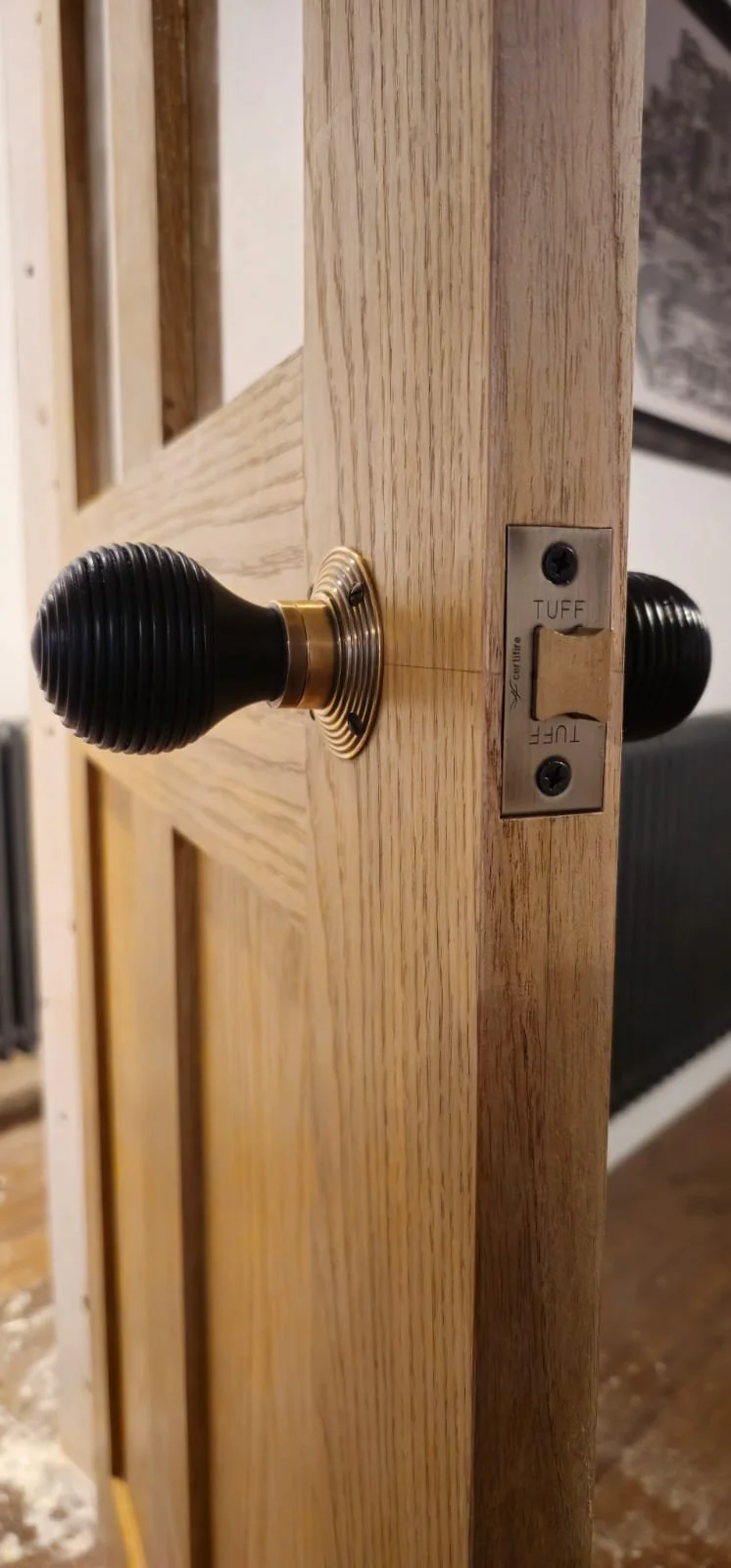 photo of door furniture installed on a door hung in a house in Bristol