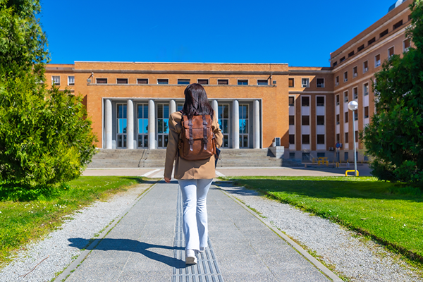 College student walking on campus