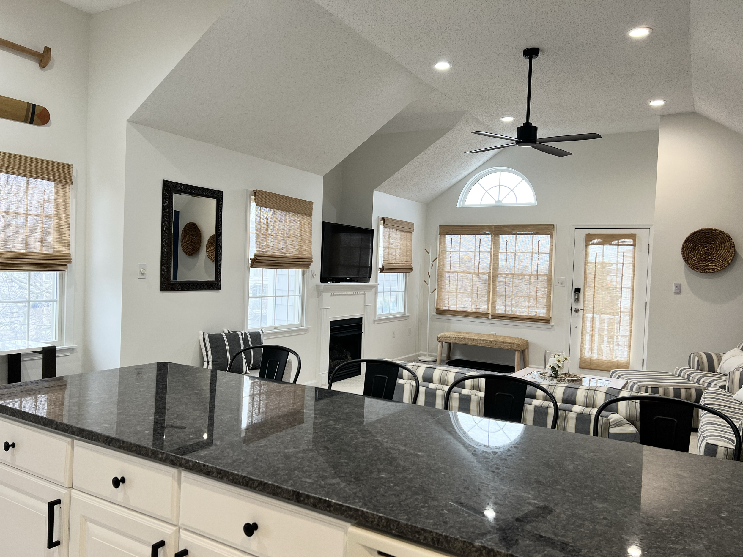 Stone counter tops with bar stool seating