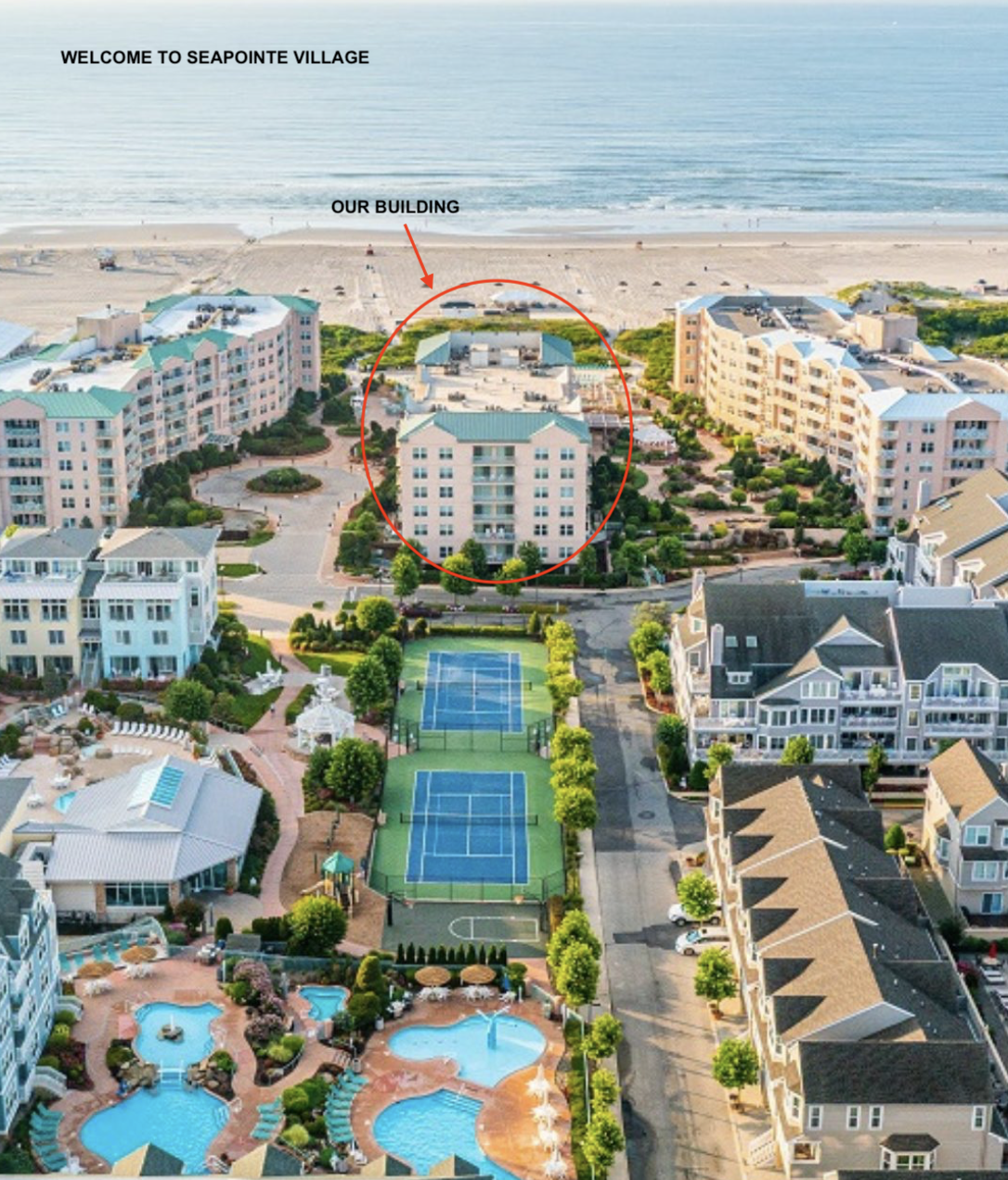 Ariel shot of Seapointe Village; rental is located in the ocean-front building