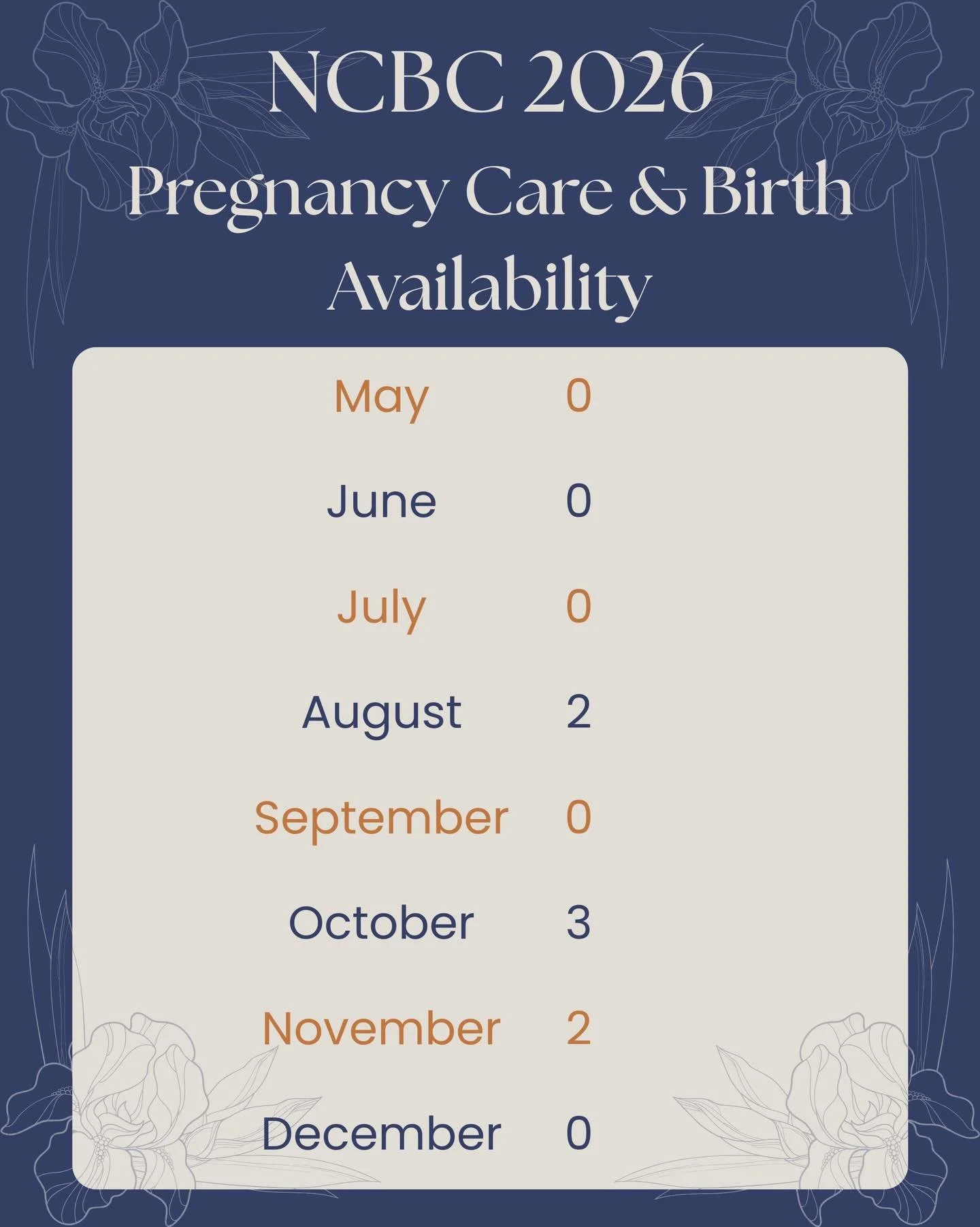 2026 has been an incredible year so far for our birth center! We&rsquo;ve had the honor of welcoming many growing families into our care, and our community continues to thrive. 

Our schedule is filling quickly, with limited availability remaining fo