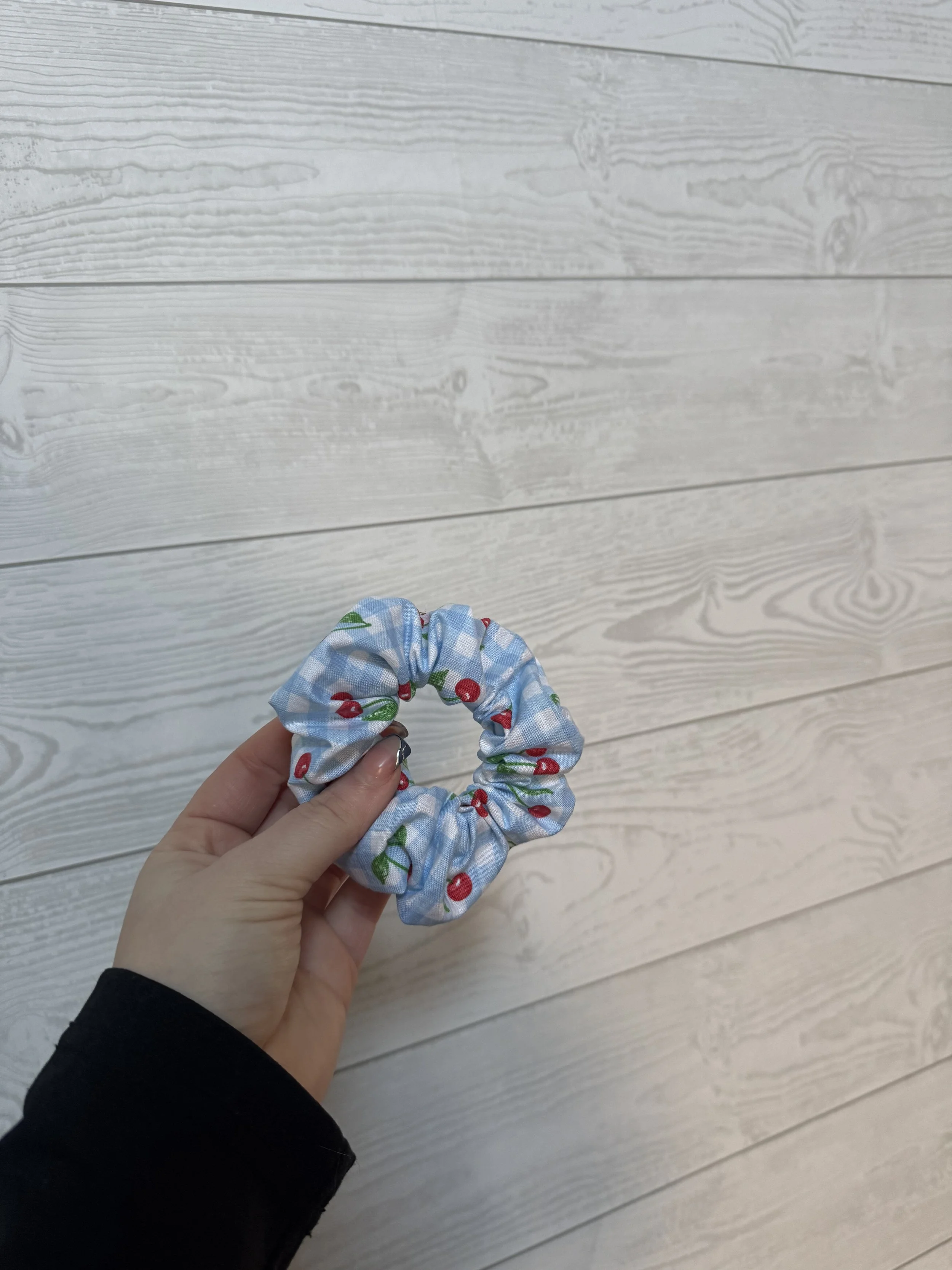 Checkered cherry scrunchie