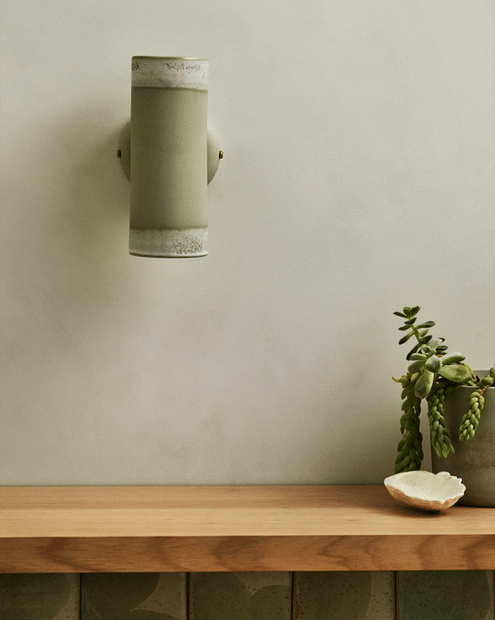 Green Ceramic Wall Light over kitchen bench