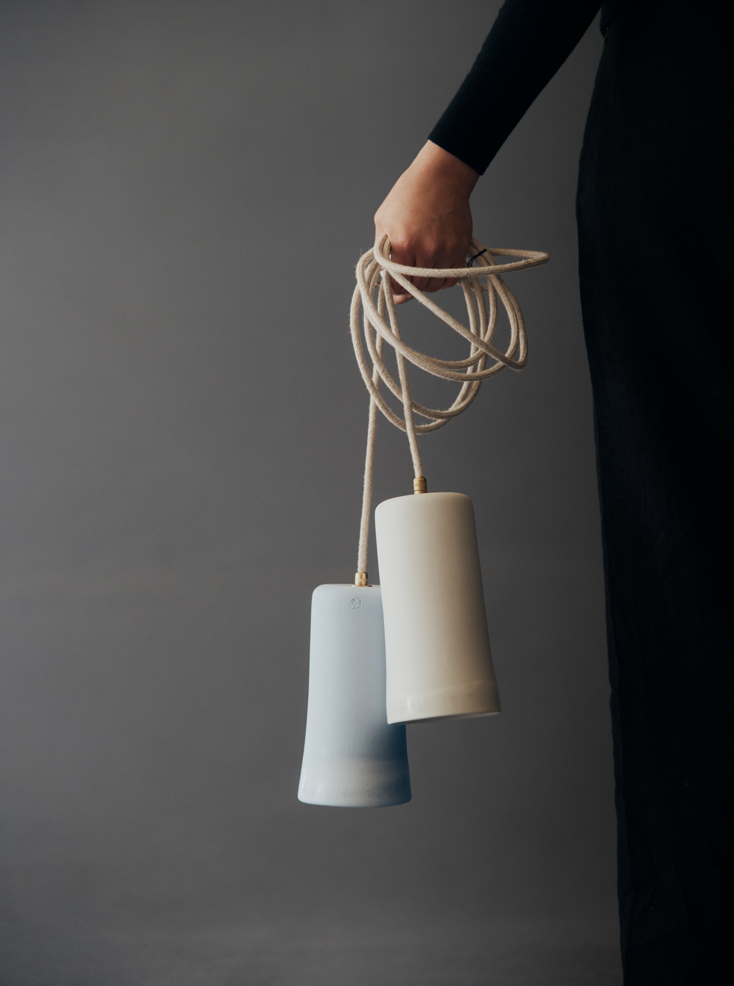 Handmade porcelain pendant lighting in blue and white