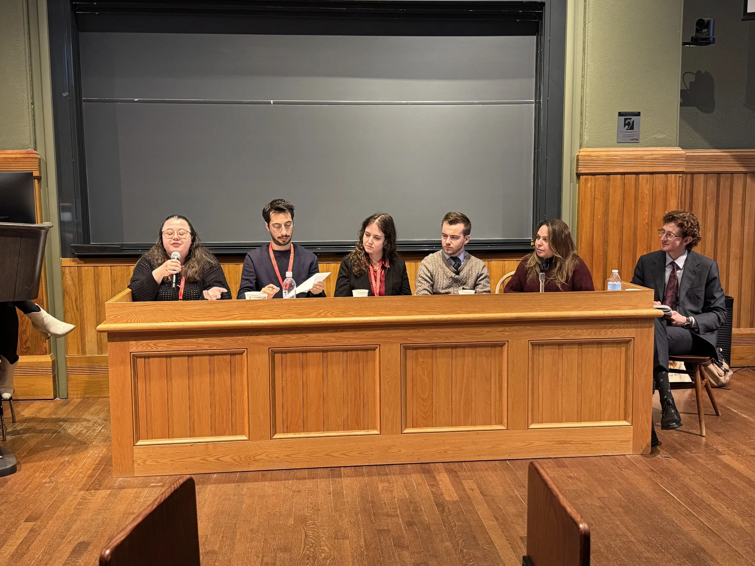 Wendy, Director Rachel, and other panelists at the GSC panel at the Medieval Academy of America's annual meeting 2025. 