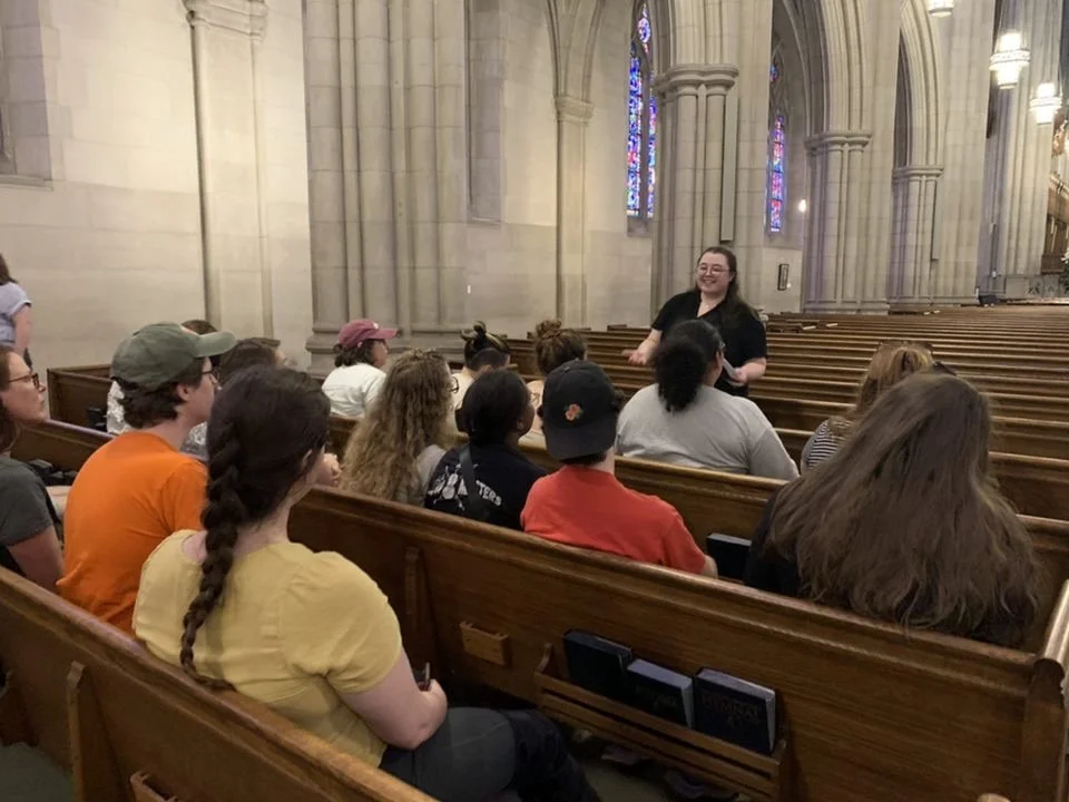 Wendy leading at tour of Duke Capel at Duke University in Spring 2023. 