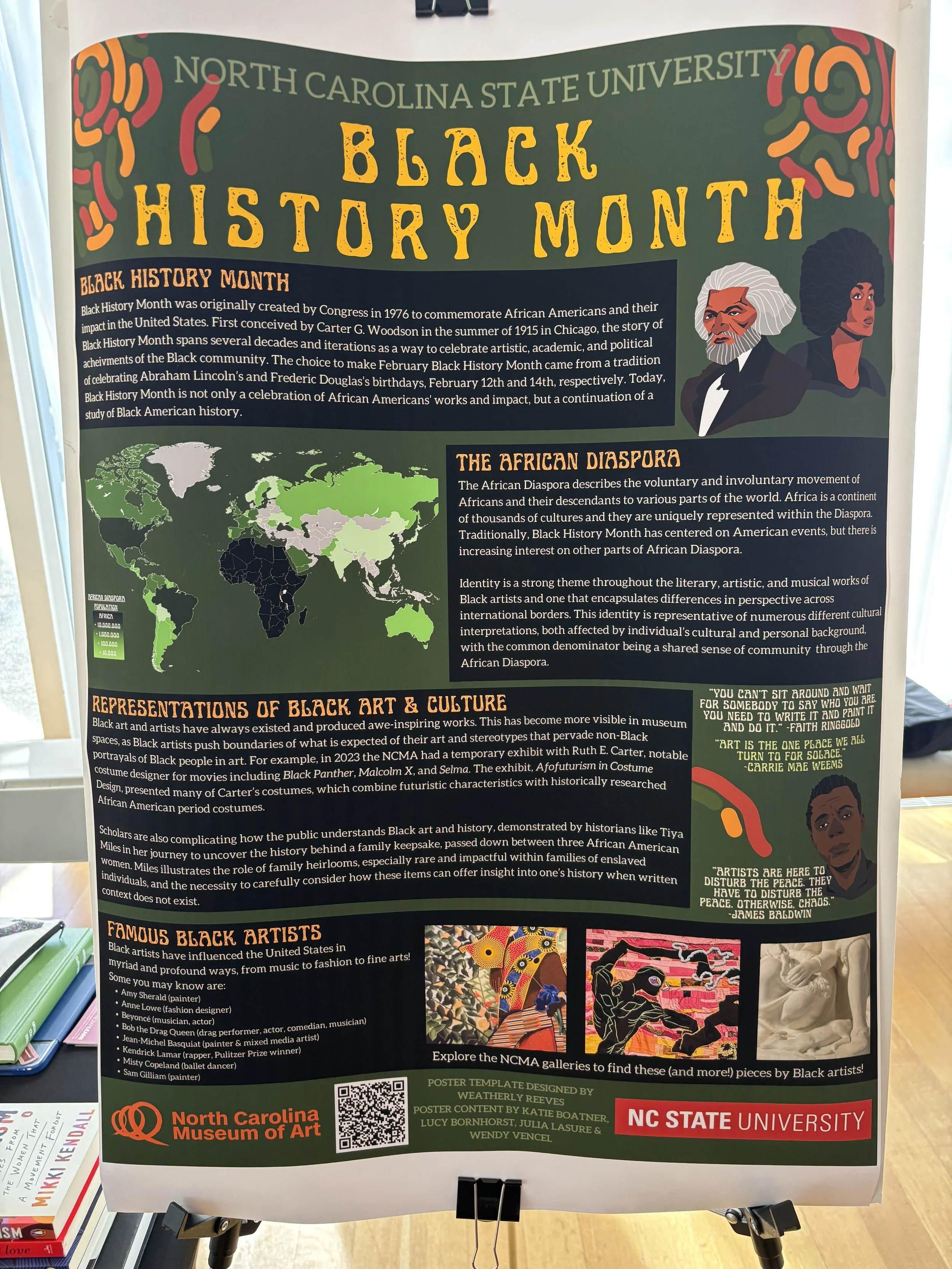 Black History Month 2025 poster created by Wendy and fellow NCSU Public History students, and presented by Wendy at the North Carolina Museum of Art. 