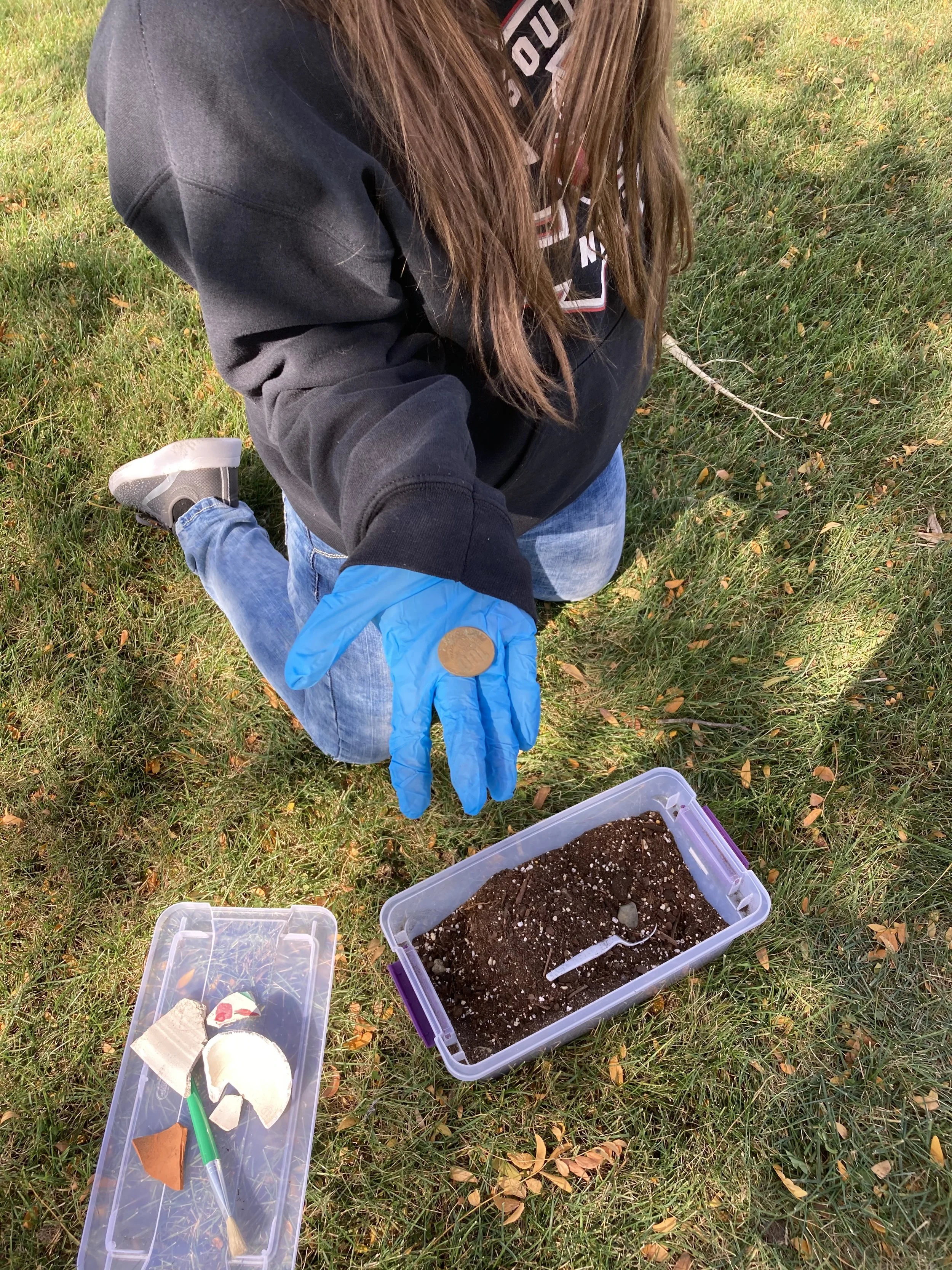 One of the "shoebox digs" provided by Butler University's Ancient Mediterranean Cultures and Archaeology Lab for a 2020 International Archaeology Day event planned by Wendy at South Newton Middle School. 
