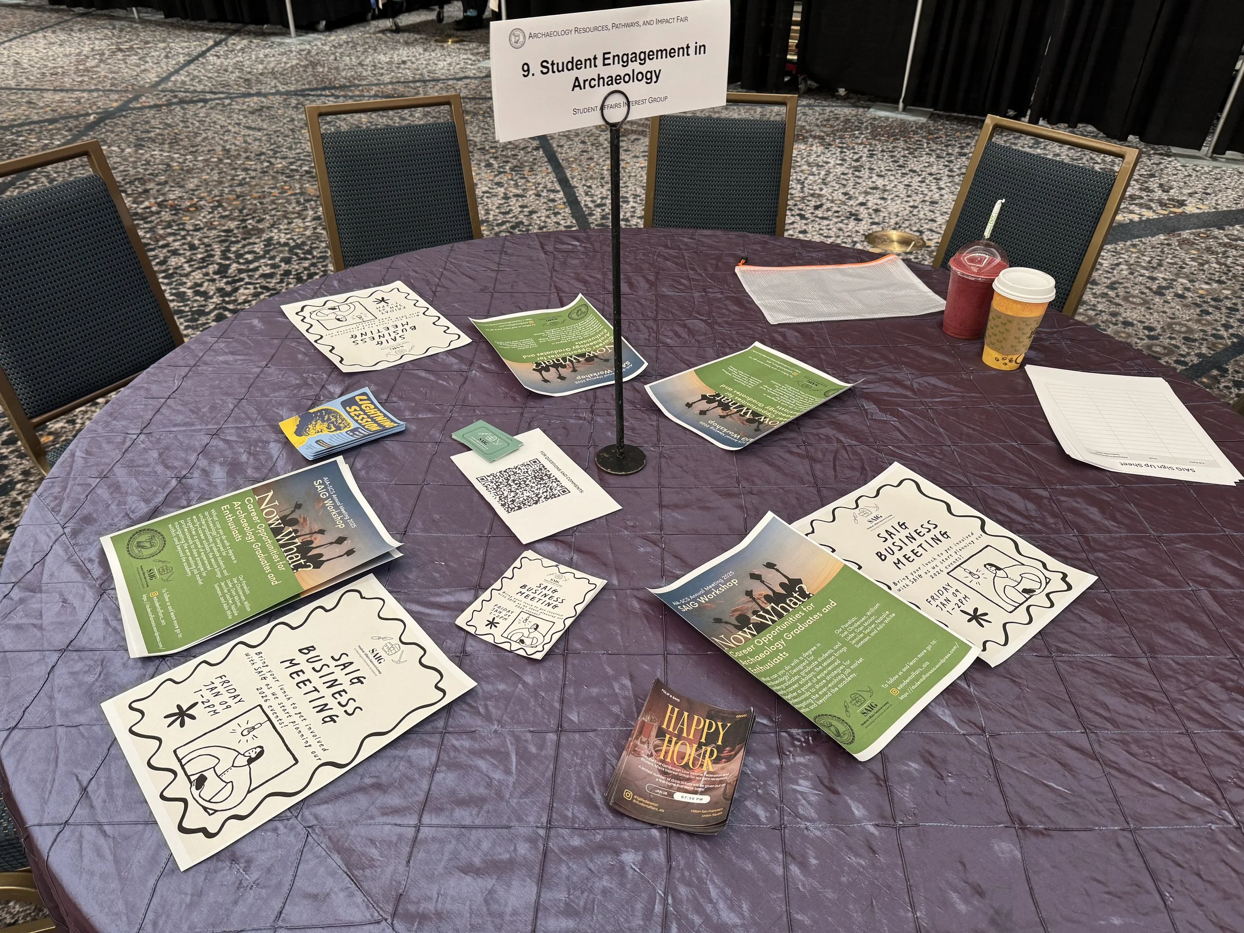 Informational Table for the Student Affairs Interest Group (SAIG) at the 2026 Annual Meeting of the Archaeological Institute of America. 