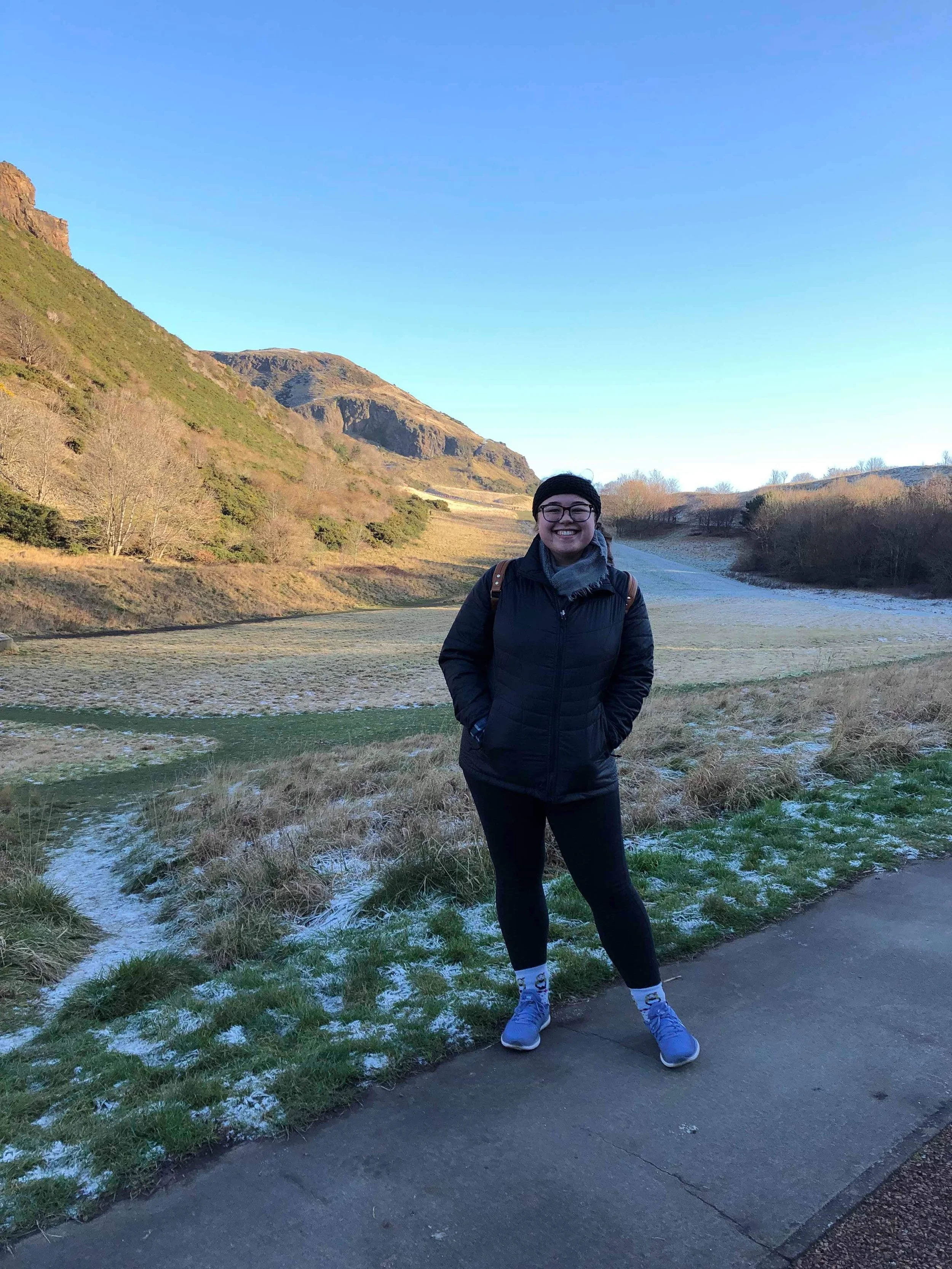 Wendy on Arthur's Seat in Edinburgh, Scotland, 2019. 