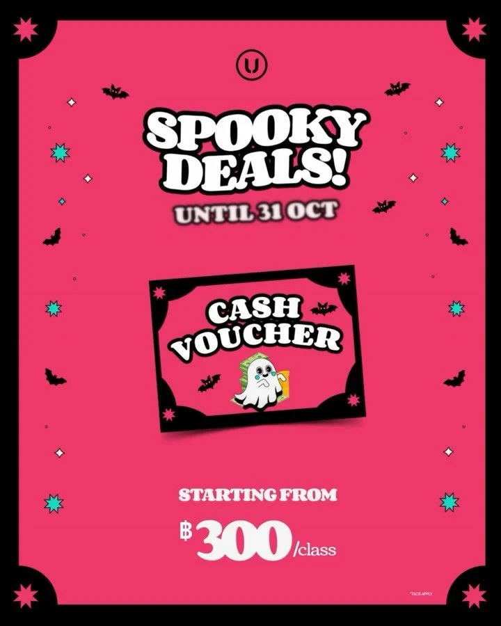 SPOOKY DEALS! 👻 ผีไม่ได้มาหลอก แต่มาแจกคูปองพิเศษลดเพิ่มสูงสุด ฿1,300 เริ่มต้นเพียง 300/คลาส คุ้มมากราคานี้ อย่ารอช้า! ซื้อแพ็กเกจตอนนี้เลย 

Standard Package
🤸Pilates เริ่มต้น ฿446/คลาส 
🚴Cycling เริ่มต้น ฿397/คลาส 
🧘Yoga เริ่มต้น ฿300/คลาส 
🏃&