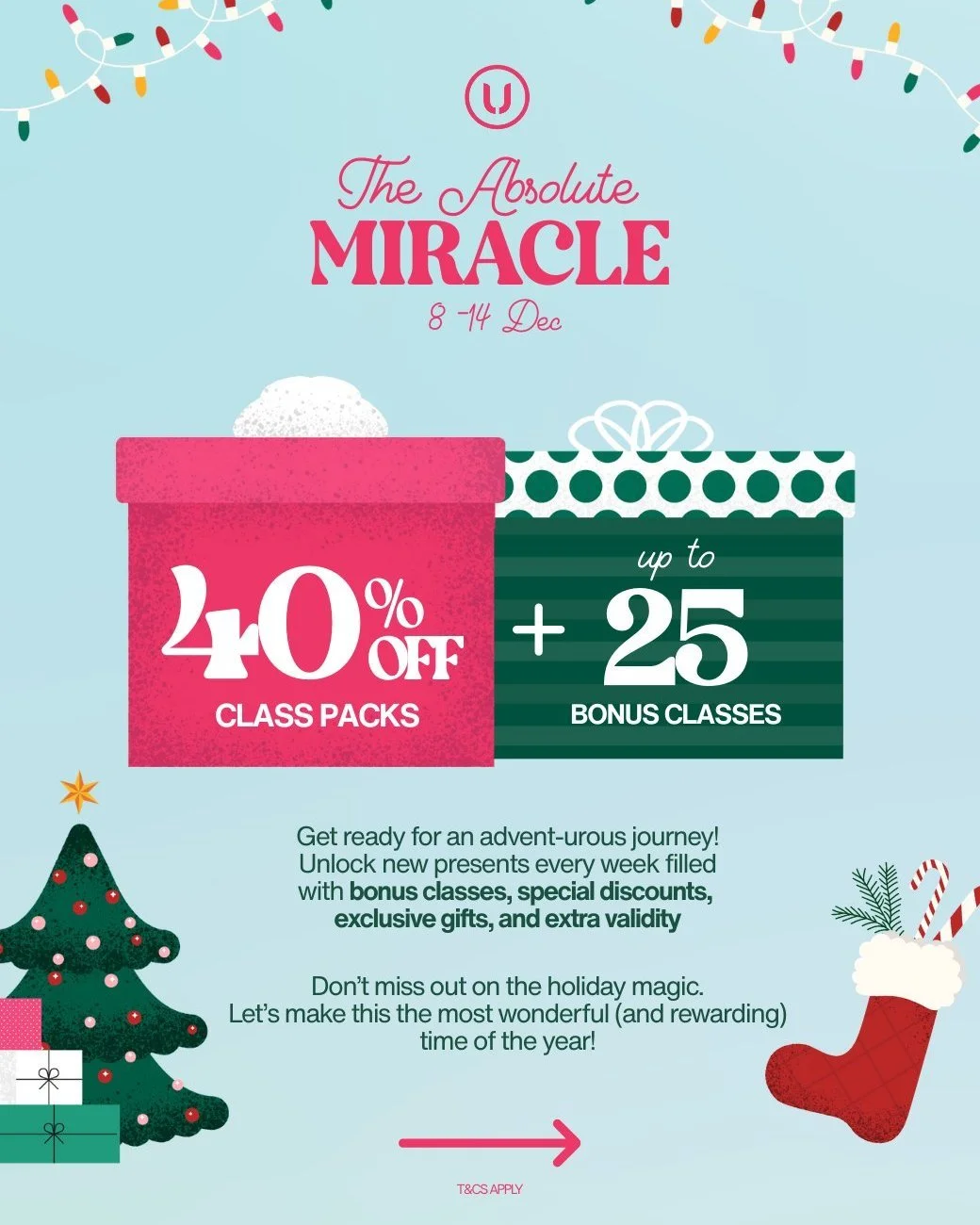 The Absolute Miracle 🎁🎉 โปรแรงส่งท้ายปี! รับฟรีสูงสุด 25 คลาส พร้อมส่วนลดแพ็กเกจอีก 40% ใครอยากฟิตหุ่นในราคาคุ้มๆ ห้ามพลาดเด็ดขาด!

🤸Pilates เริ่มต้น ฿390/คลาส 
🚴Cycling เริ่มต้น ฿362/คลาส 
🧘Yoga เริ่มต้น ฿268/คลาส 
🏃&zwj;♀️&zwj;➡️Ultimate เริ่