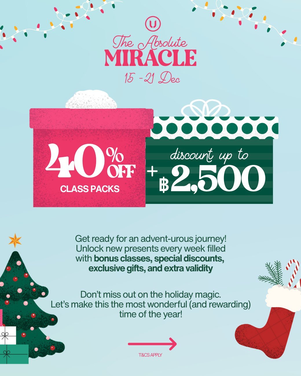 The Absolute Miracle 🥳 โปรสัปดาห์นี้! ดีลลดแรงสูงสุด 2,500.- เริ่มต้นเพียง ฿288/คลาส 🎁 รับส่วนลดแพ็กเกจอีก 40% 

🤸Pilates เริ่มต้น ฿424/คลาส 
🚴Cycling เริ่มต้น ฿390/คลาส 
🧘Yoga เริ่มต้น ฿288/คลาส 
🏃&zwj;♀️&zwj;➡️Ultimate เริ่มต้น ฿438/คลาส 

👫