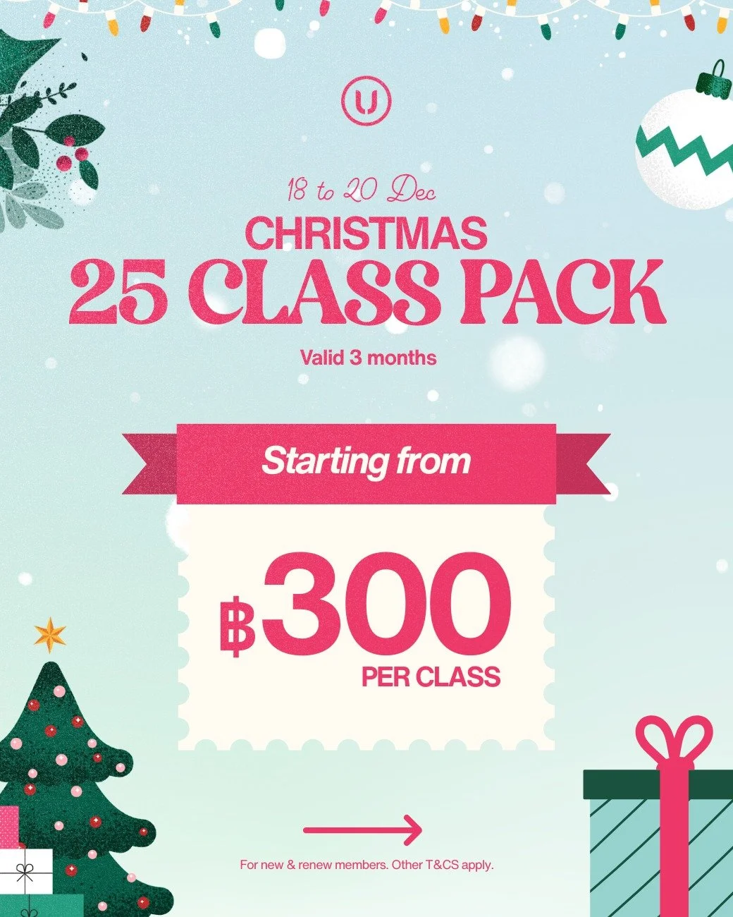 IT'S TIME🎄Get ready to jingle all through December! Absolute จัดโปรของขวัญวันคริสต์มาส ด้วยแพ็กเกจพิเศษ 25 คลาส เริ่มต้นเพียง ฿300 เท่านั้น!

🤸Pilates เริ่มต้น ฿425/คลาส 
🚴Cycling เริ่มต้น ฿360/คลาส 
🧘Yoga เริ่มต้น ฿300/คลาส 
🏃&zwj;♀️&zwj;➡️Ulti