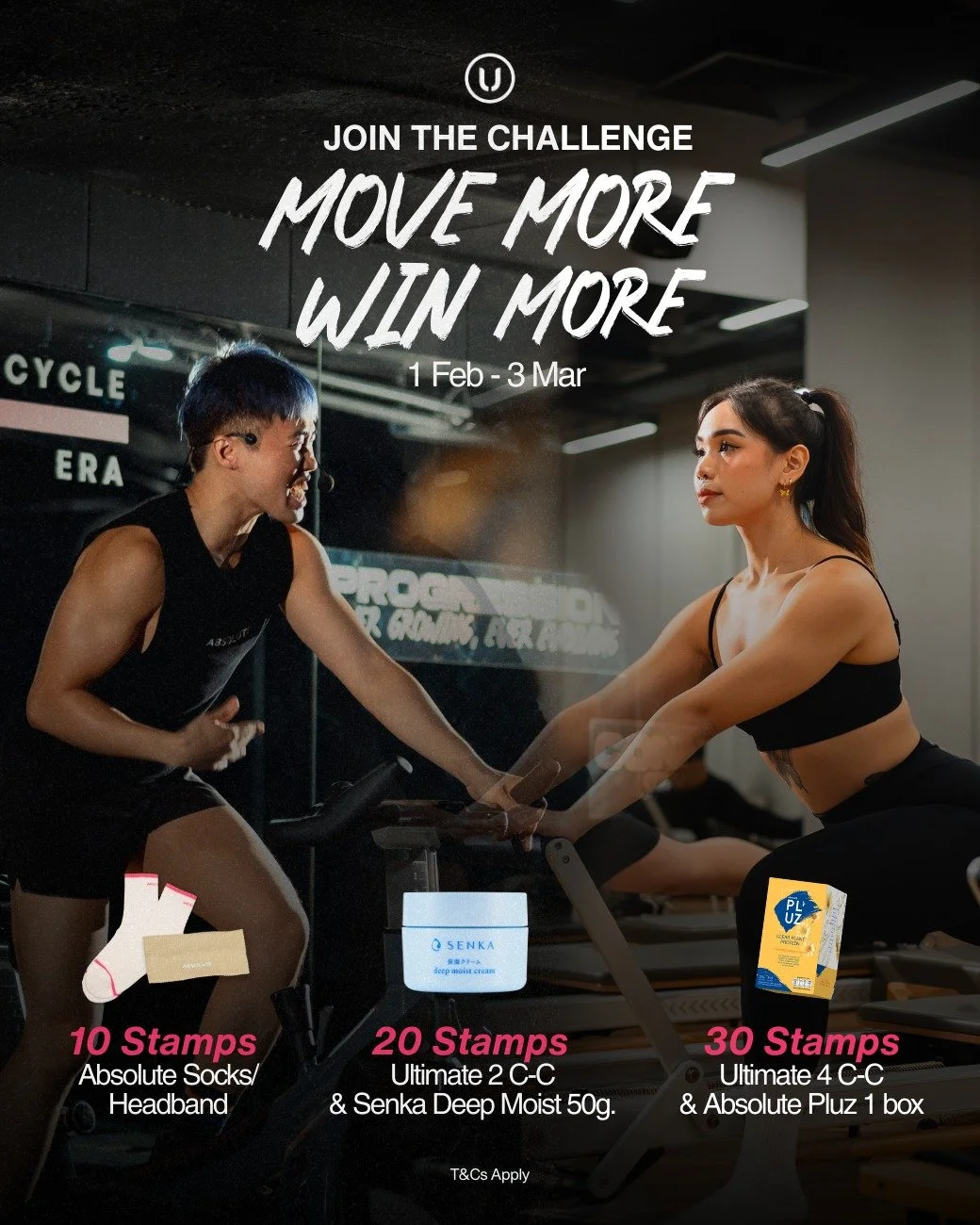 Join the challenge! Move More Win More 🤸 ออกกำลังกายยังไงให้คุ้ม! ได้ทั้งหุ่นดี ทั้งของรางวัลอีกมากมาย มูลค่ากว่า ฿5,000 ลงทะเบียนเข้าร่วมแคมเปญ สแกน QR Code เลย ⛶📱

✨ 10 stamps รับฟรี Absolute socks หรือ headband 
⭐ 20 stamps รับฟรี Ultimate 2 C-C