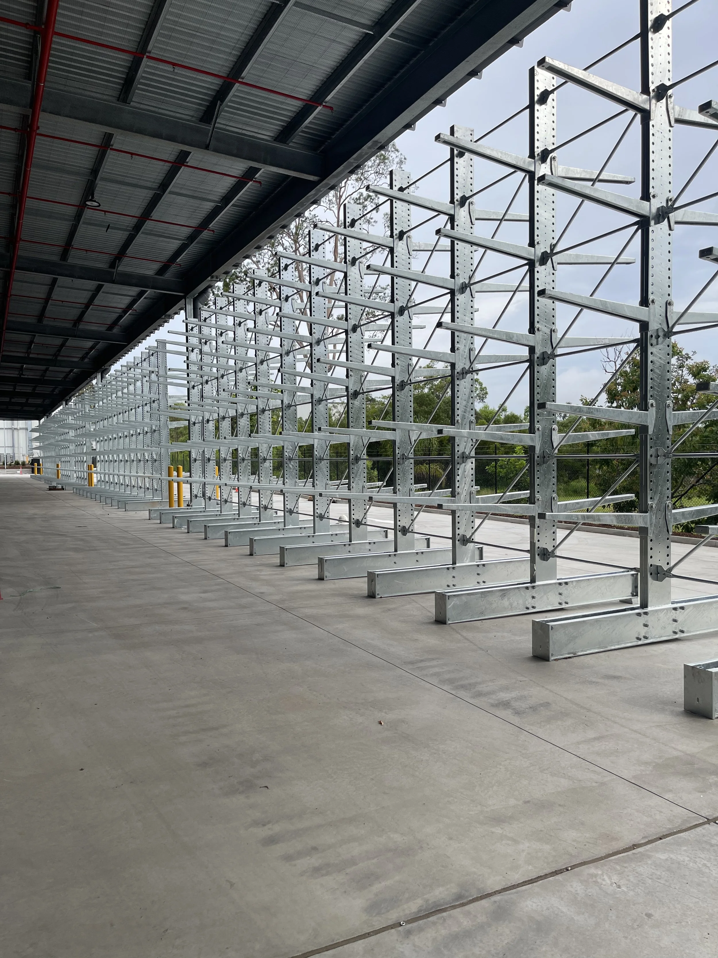 Heavy duty outdoor cantilever racking installation