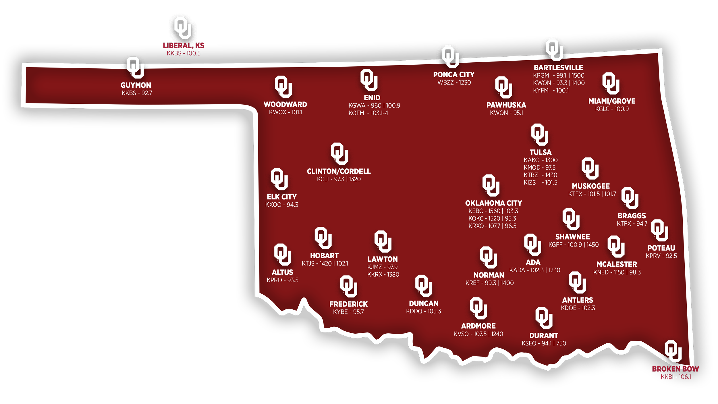 OU Radio Affiliate Map
