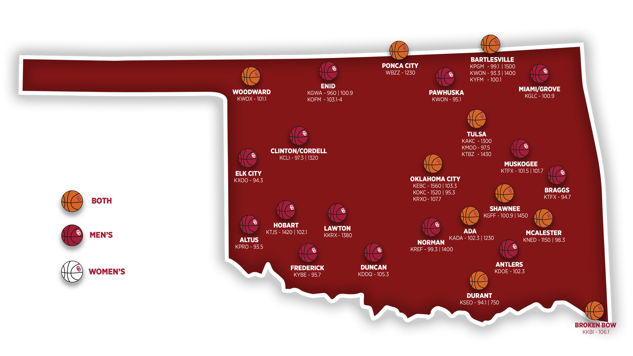 OU Radio (Basketball) Affiliate Map