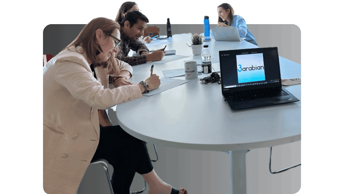Corporate team learning Arabic for business communication and Arab culture