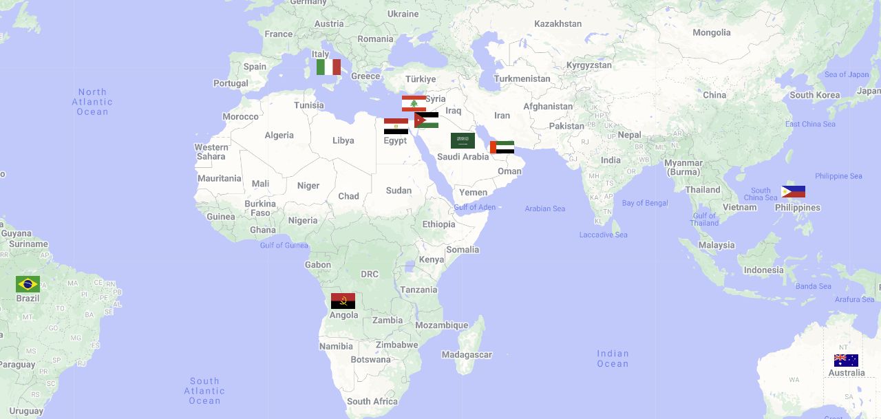 Map showing 3arabian team members from 10 countries across the world
