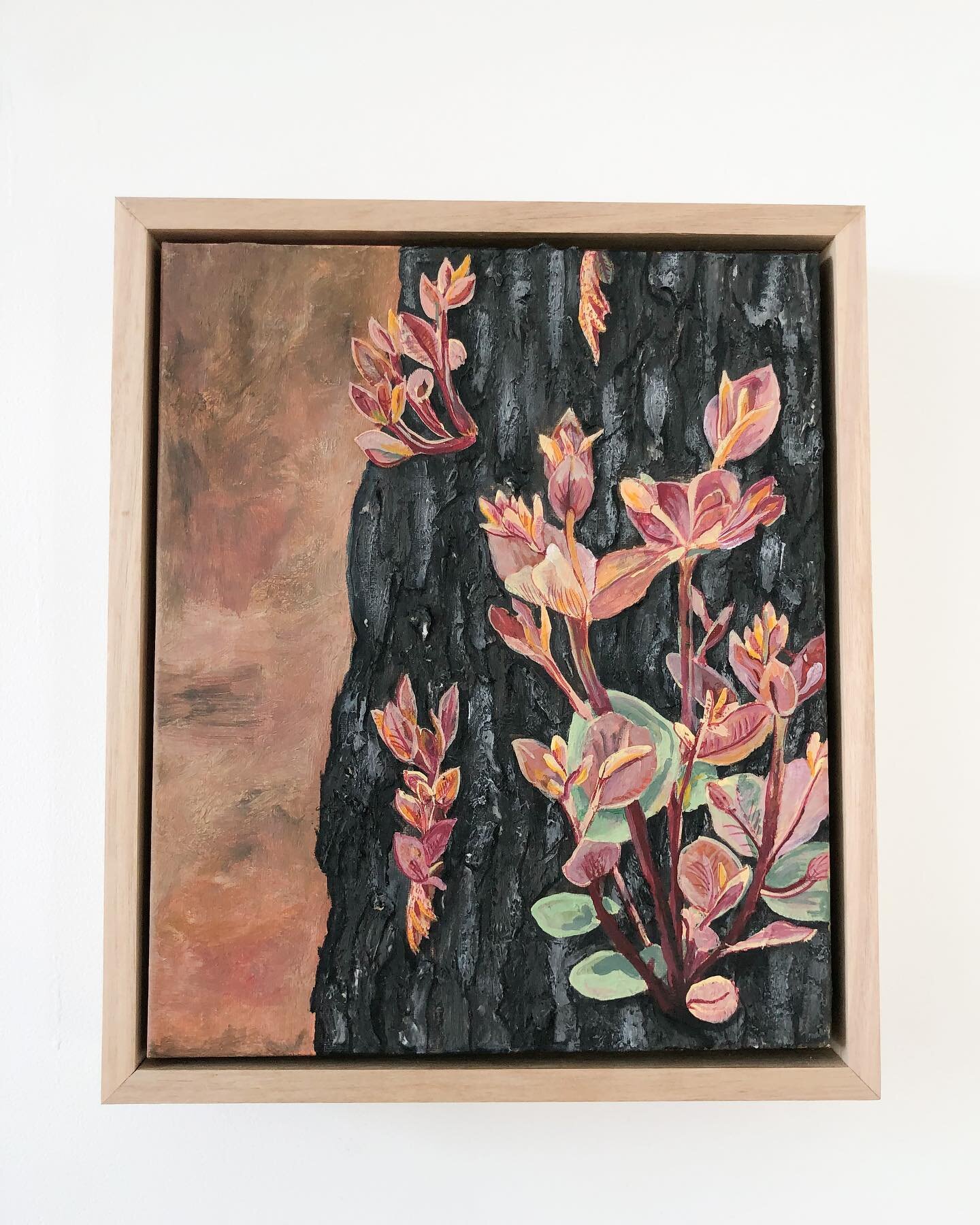 &lsquo;Re-emergence&rsquo;
.
Acrylic paints on canvas framed in Tasmanian oak
34cm H x 29cm
.
New growth emerging from a charred tree.
.
Today is the last chance to see this piece at &lsquo;The After&rsquo; exhibition at @asw.artspace.
Open 11am - 4p