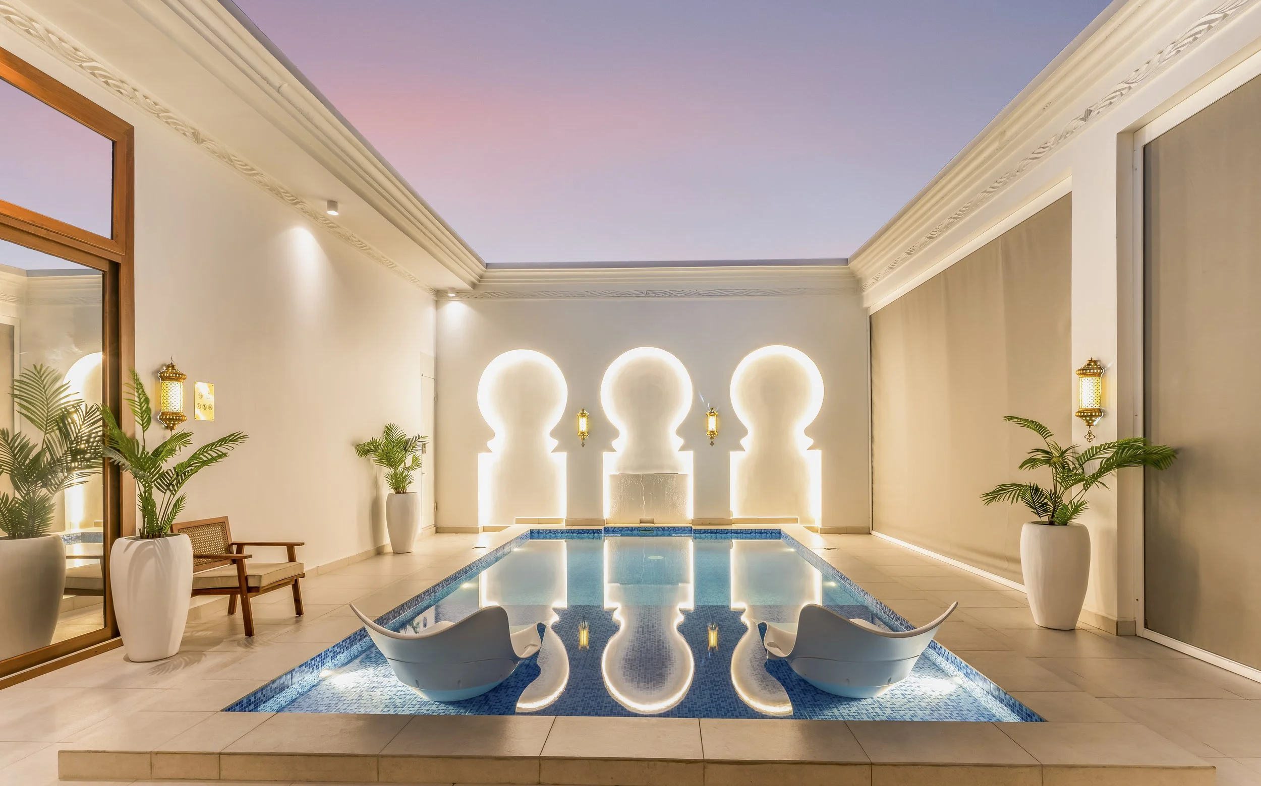Swimming Pool Facing Arches Night.jpg