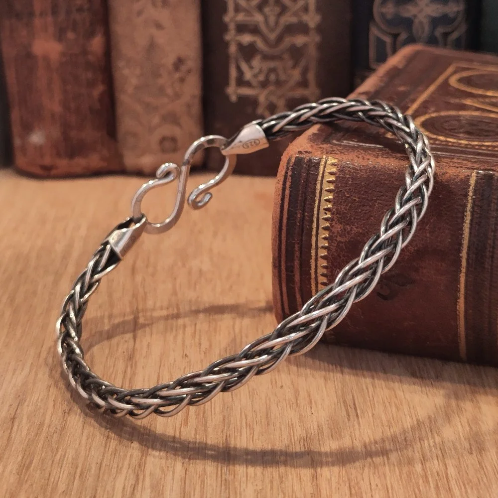 Rund fläta, 8 trådar, oxiderad - 17 cm