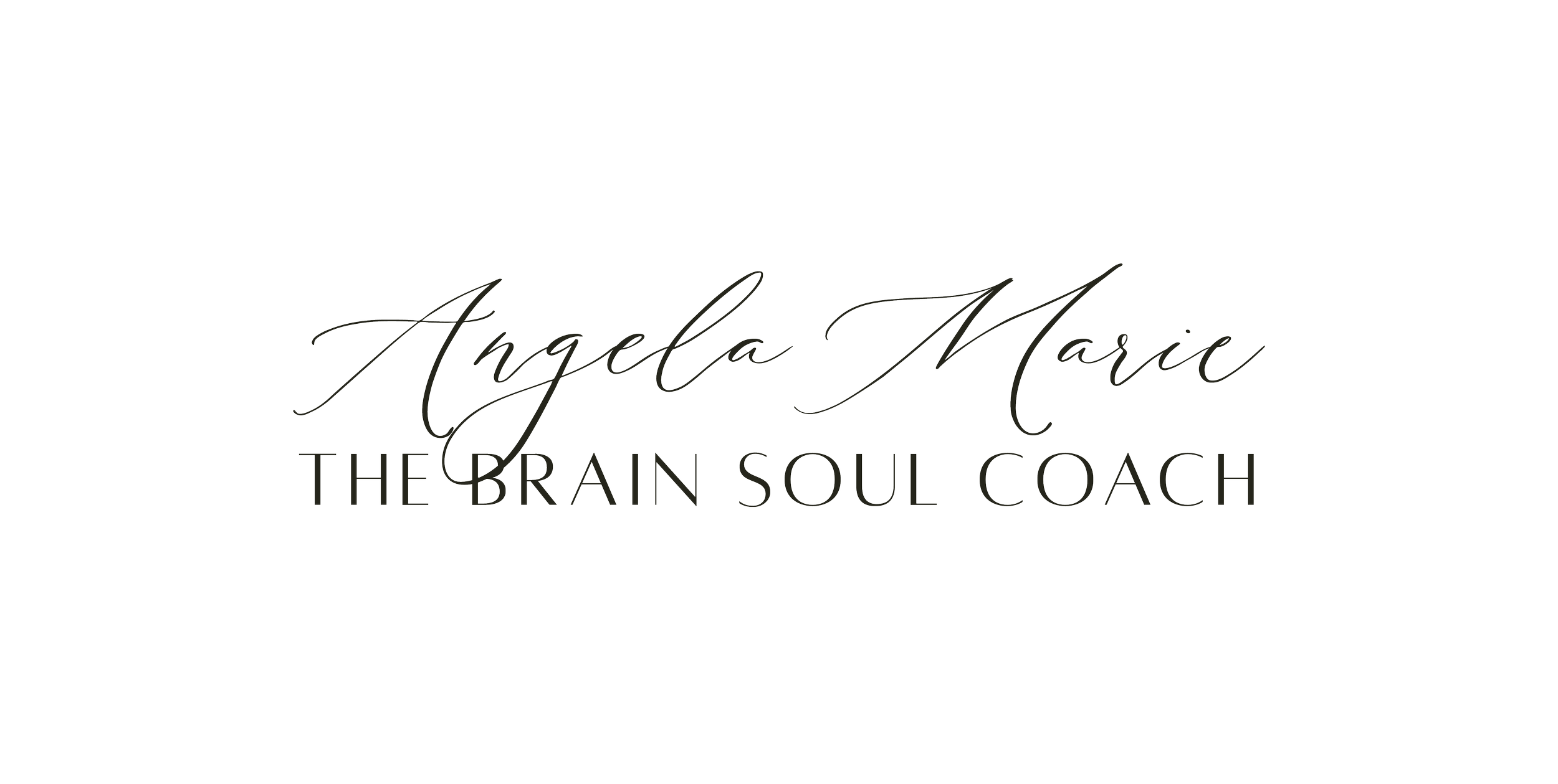 Logo for Angela Maria, The Brain Soul Coach, featuring elegant script and serif fonts on a black background.