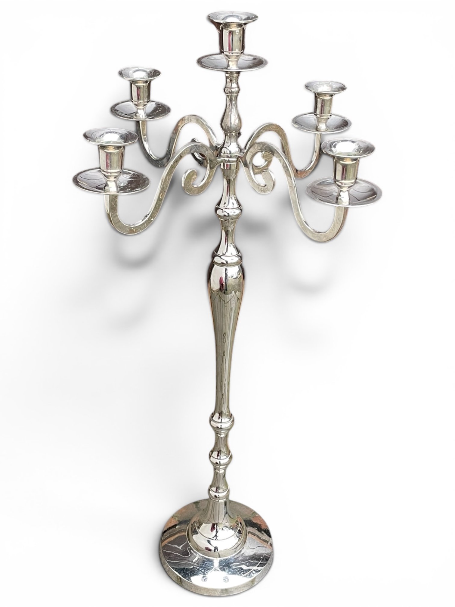 5 Arm Silver Candelabra for Hire - Height 75cm