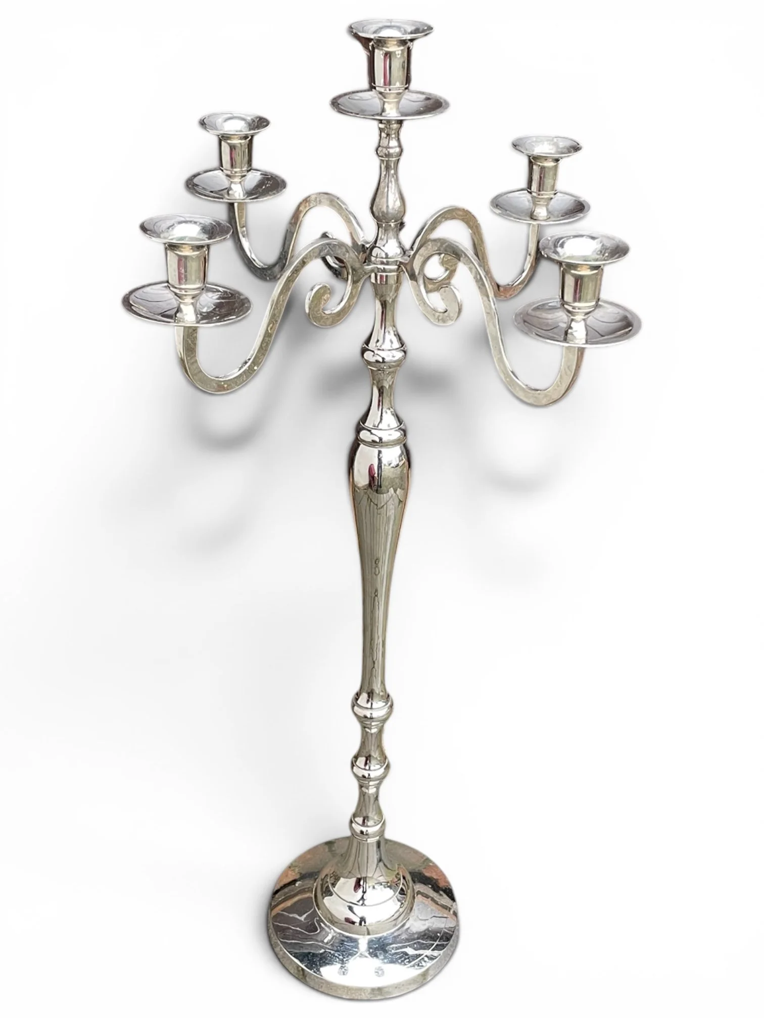 5 Arm Silver Candelabra for Hire - Height 75cm
