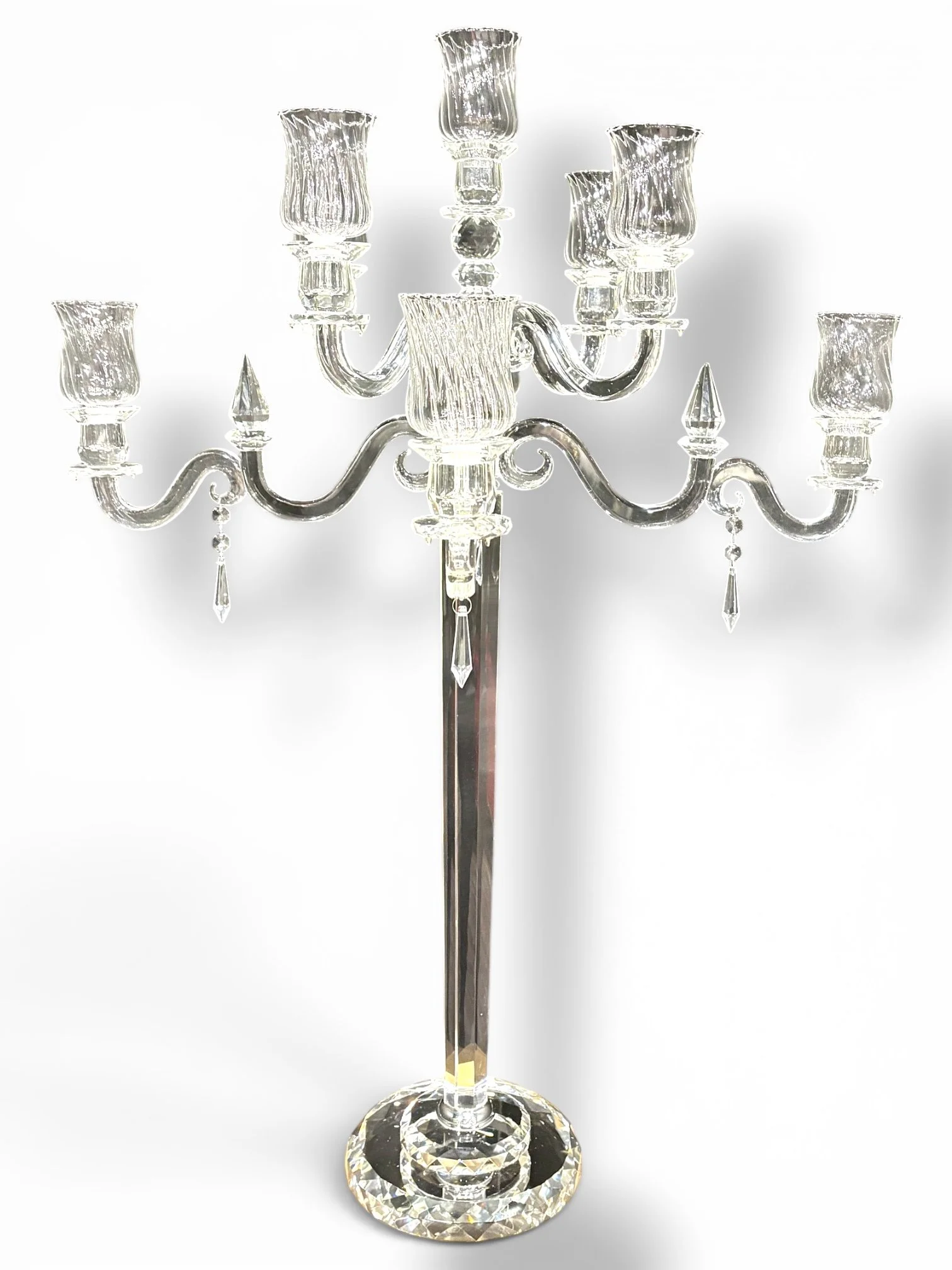 Tall 9 Arm Crystal Candelabra For Hire - Height 92cm