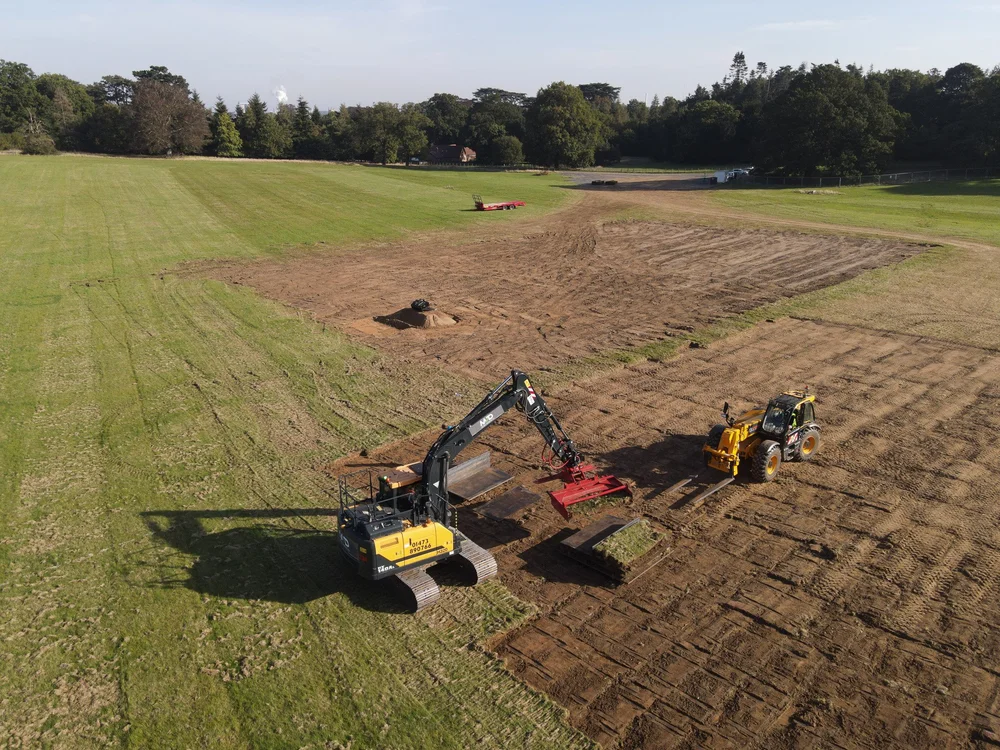 Aerial view of turf being lifted for habitat translocation