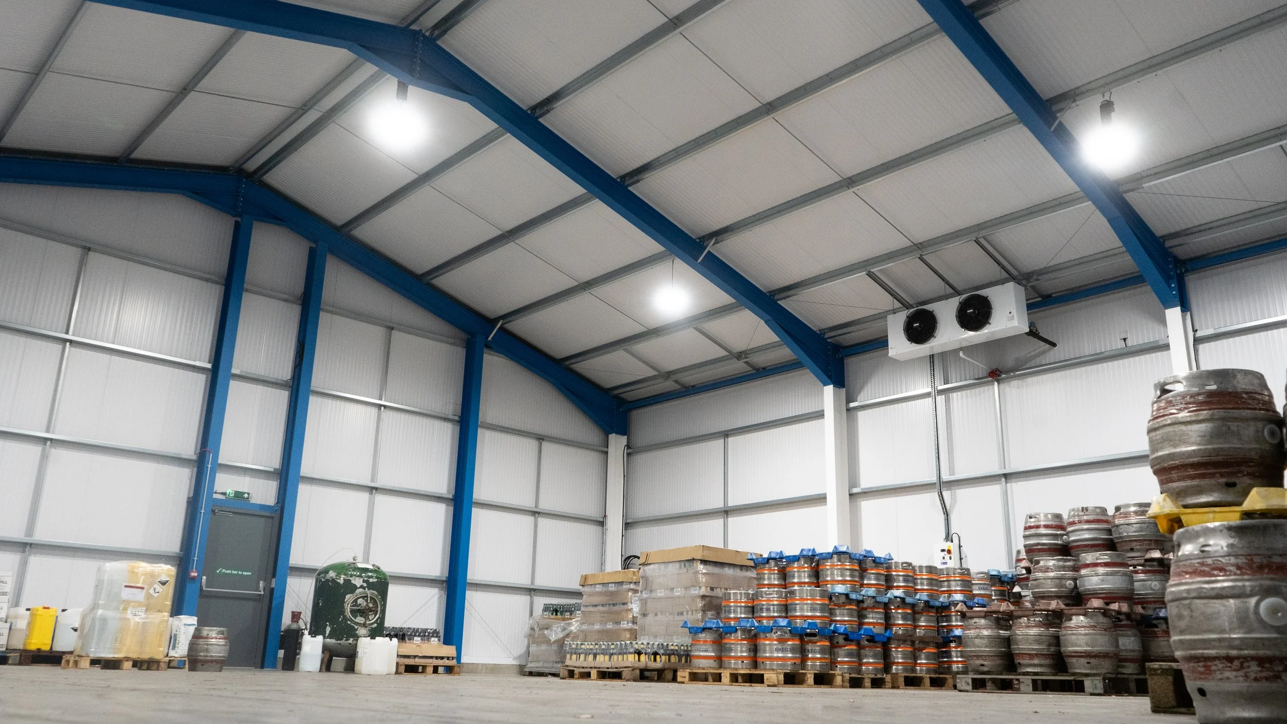 Inside a completed steel frame building