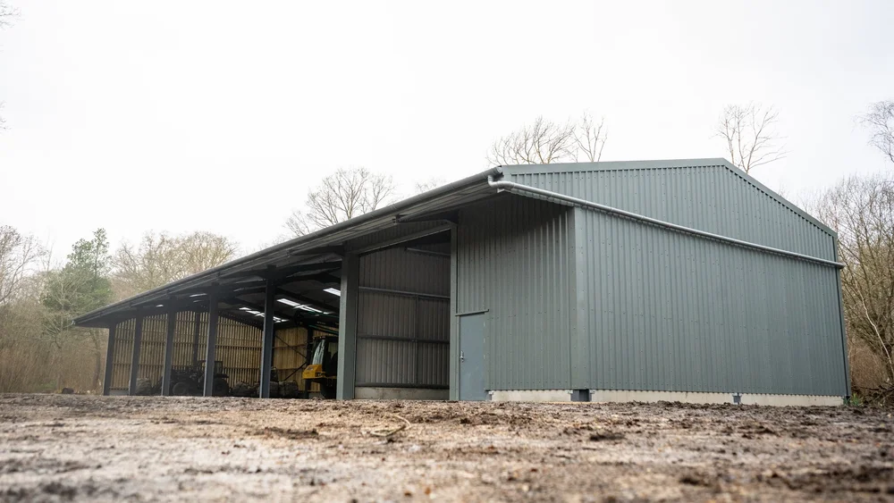 Completed steel frame agricultural building