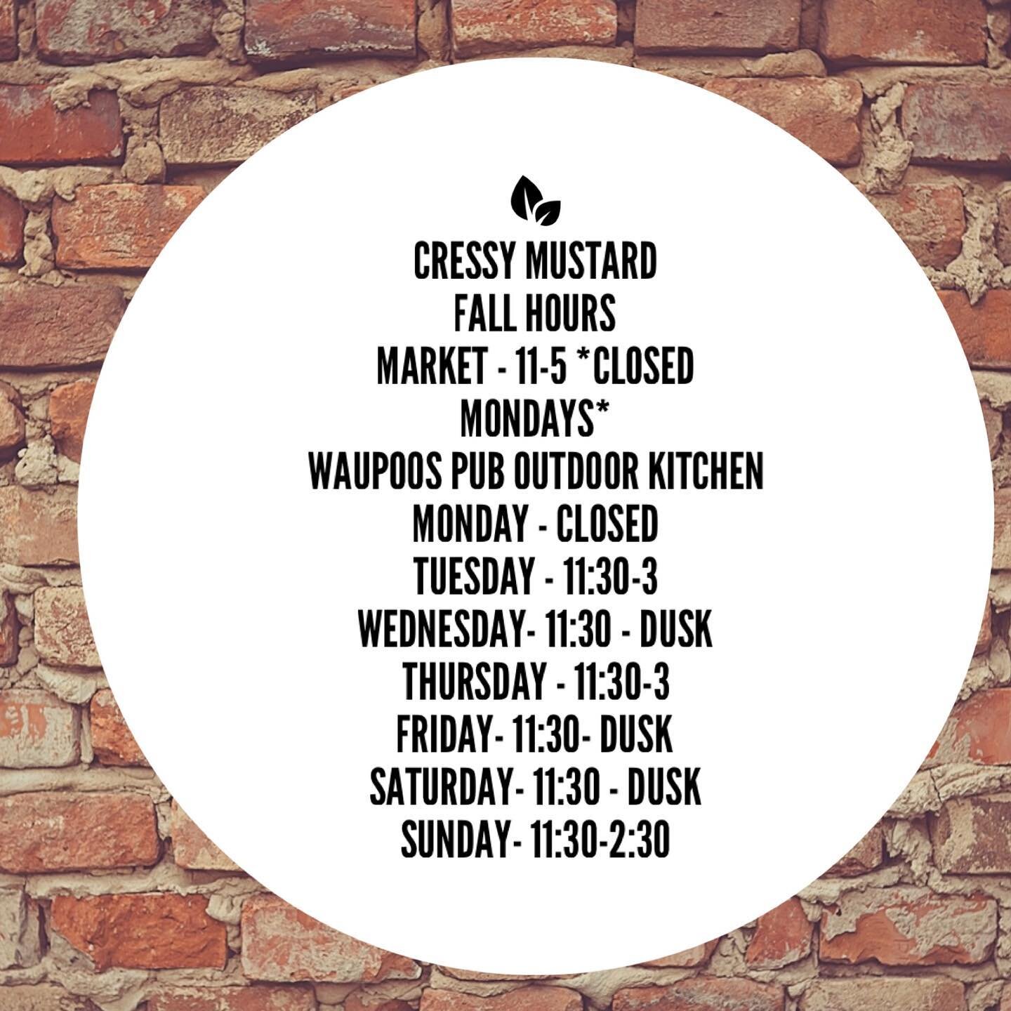 🍁FALL HOURS 🍁

**REMINDER** 
We have lovely local retailers that carry our mustard if you are unable to make the trip to Waupoos☺️ Out of province? No problem! We will ship our mustard to your door with the help of our friends @thelocalstorepec !! 