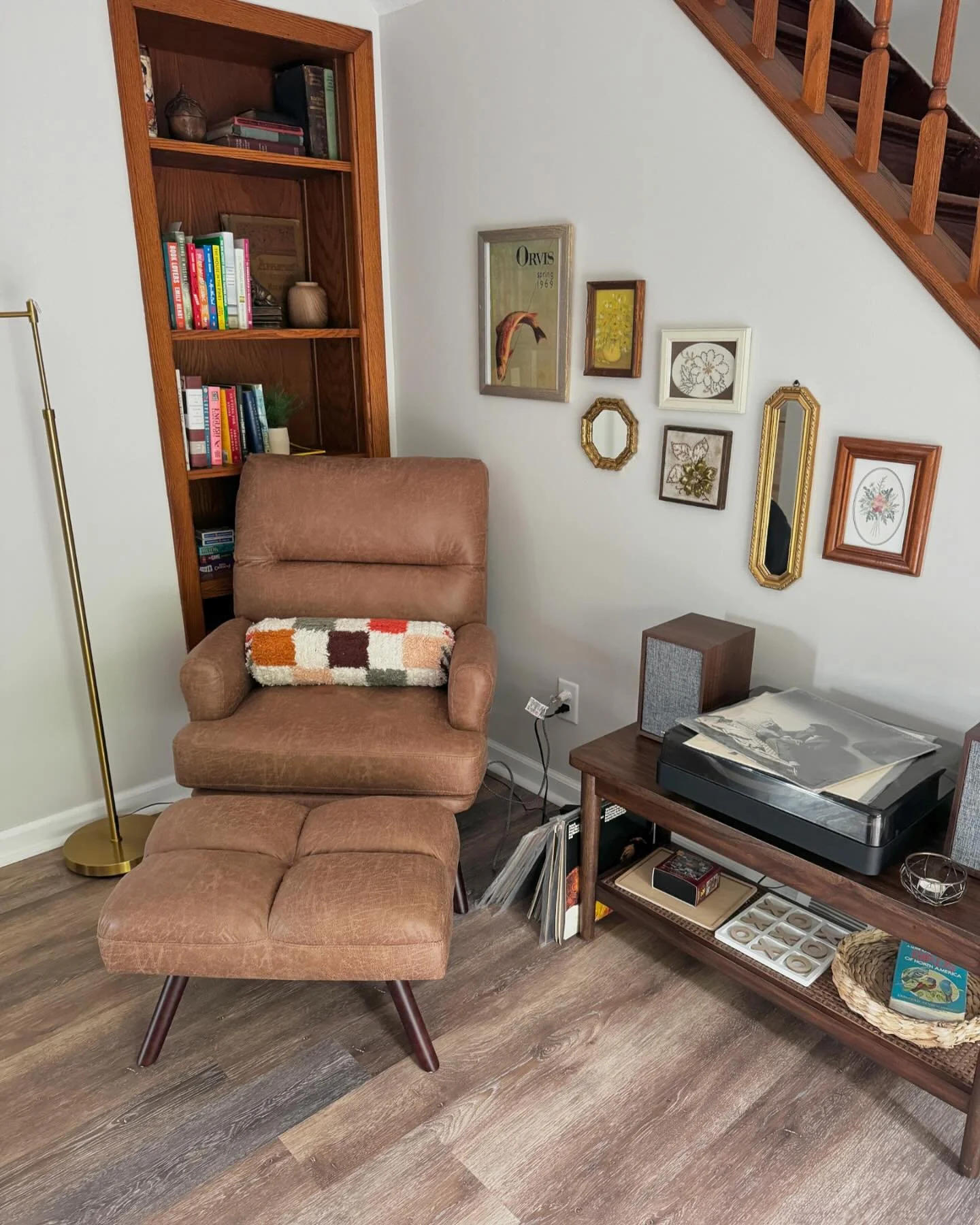 I just stayed at an Airbnb that had the most charming little reading and record listening corner. It is relaxing and inviting and inspiring. Making these little spaces in your house is such a good way to bring more joy into your life! (Stocking it wi