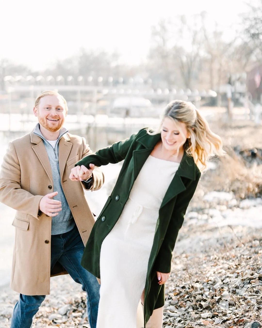Miranda &amp; Nick 

Truly, the best week of the month for this sweet engagement session. Getting to head to the river with its glowing ice, yet the temp was on the 50&rsquo;s. We lucked out! These two are so sweet and so genuine with one another and