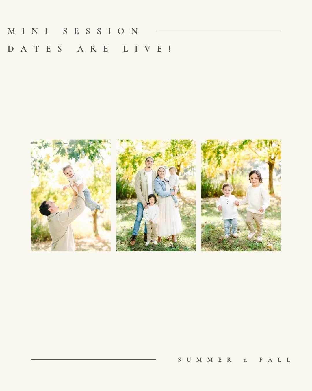 Mini Sessions 2026 are Live! You can book your session through the link in the bio. Beyond excited to see all the returning growing families and can&rsquo;t wait to meet all the new ones! Reminder that weekend dates book up the fastest, so grab those