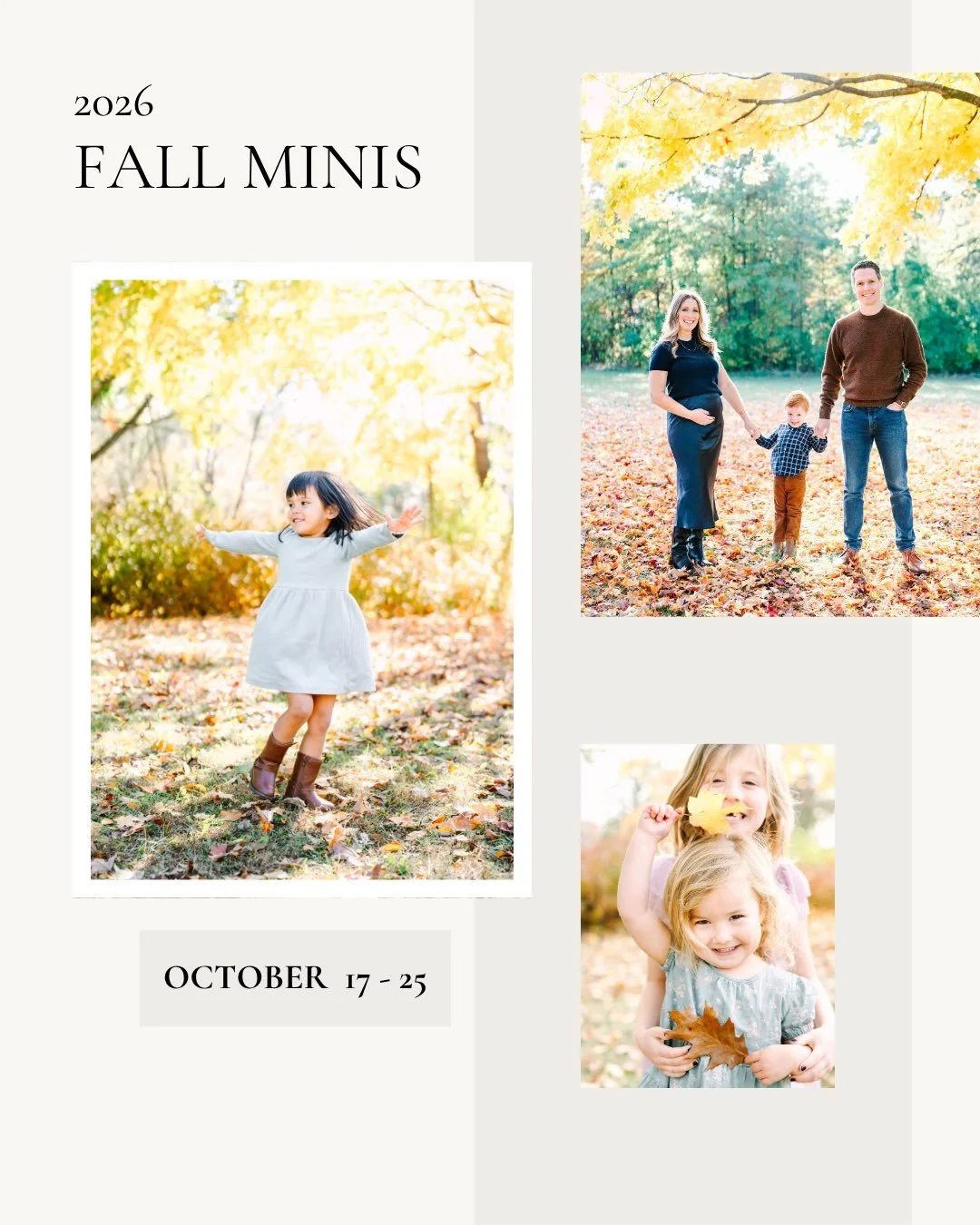 I cannot believe we are just one month away from our highly anticipated Mini Session Week! It&rsquo;s truly a marathon week that leaves 🍁 (pun intended) me so filled up getting to catch up with our families, see how much the kids have grown, and eve